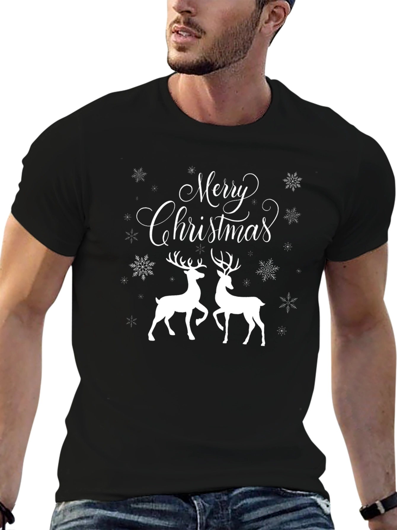 Merry Christmas Deer Graphic Tee - Holiday T-Shirt