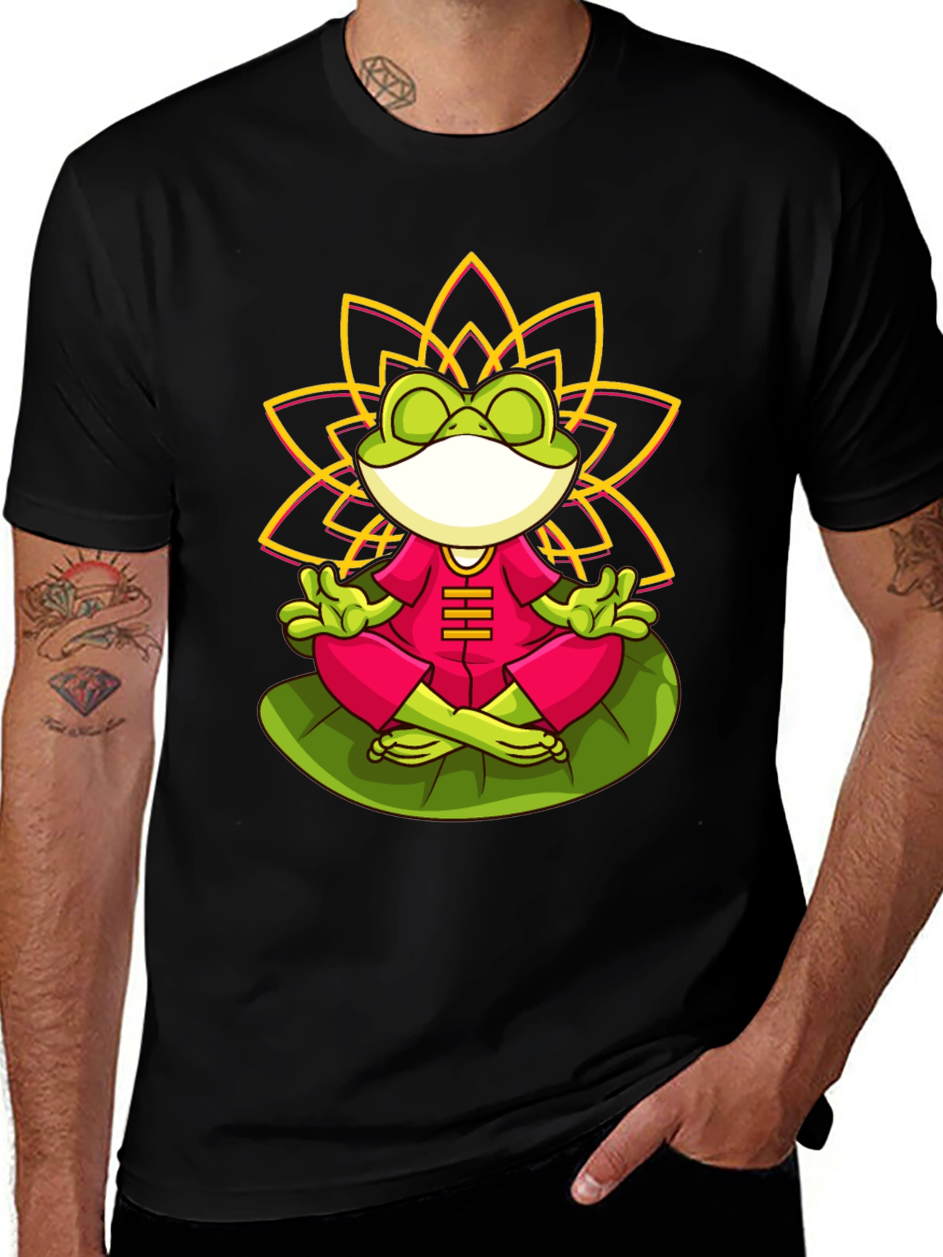 Zen Frog Lotus T-Shirt - Meditating Frog Tee
