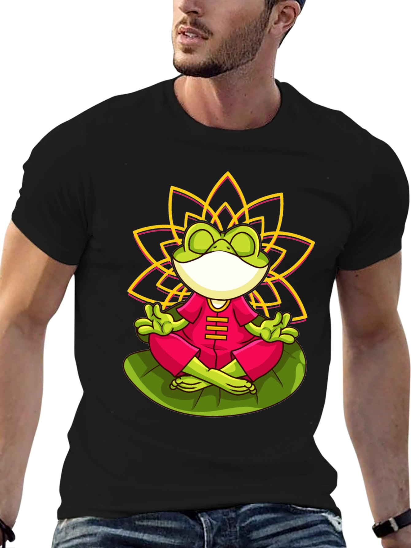 Zen Frog Lotus T-Shirt - Meditating Frog Tee