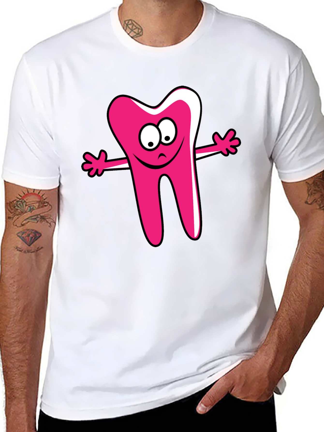 Cartoon Tooth Graphic Tee - Unisex Black T-Shirt