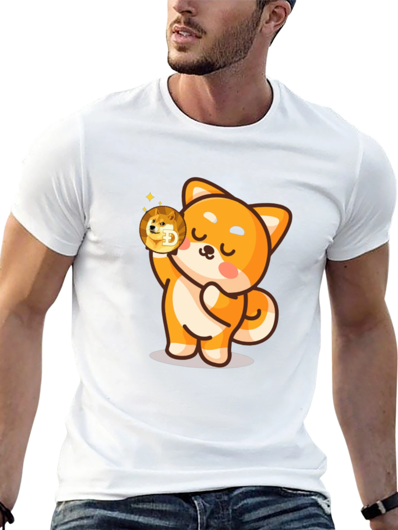Dogecoin Shiba Inu Cartoon Black T-Shirt
