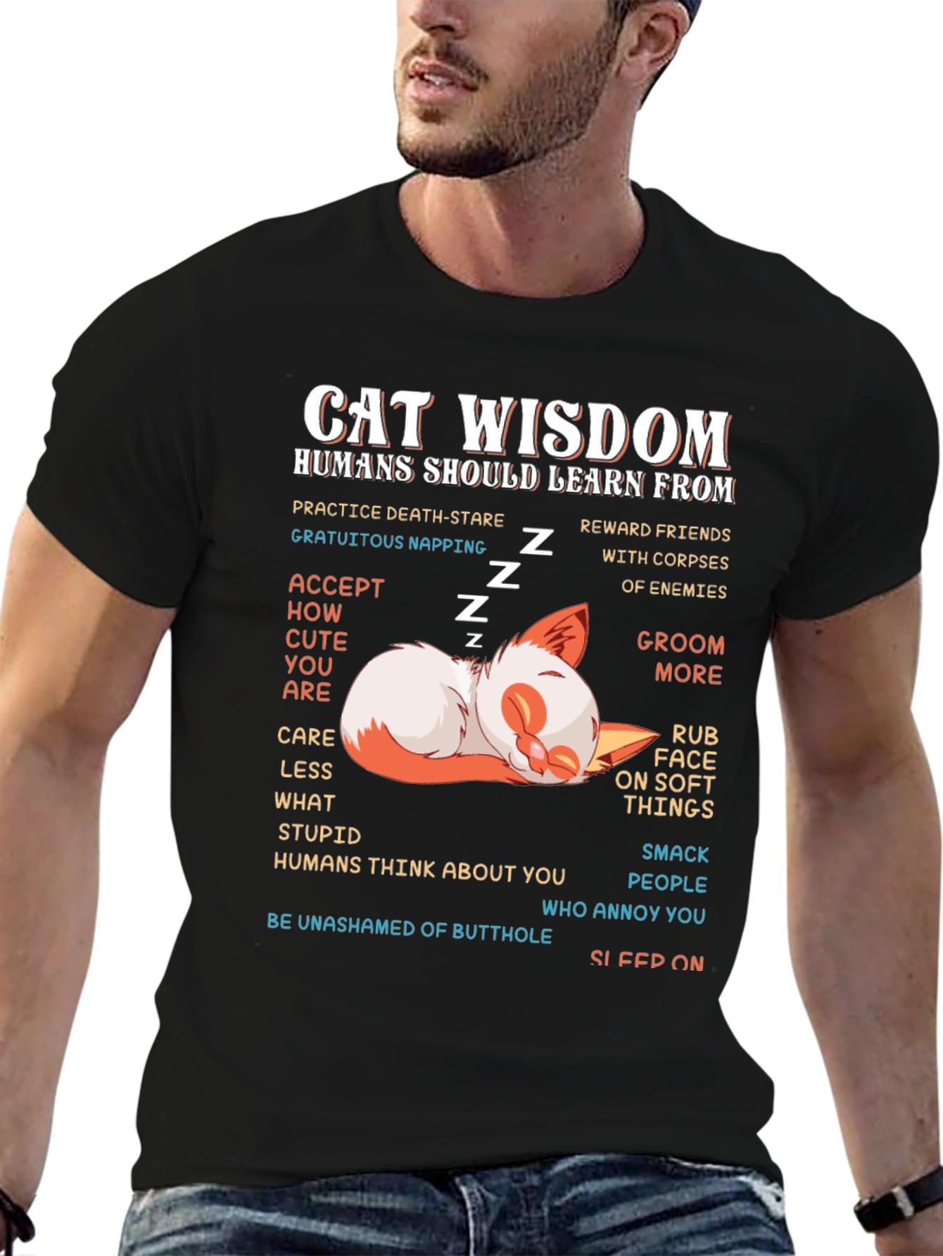 Cat Wisdom Graphic Tee - Learn From Cats!