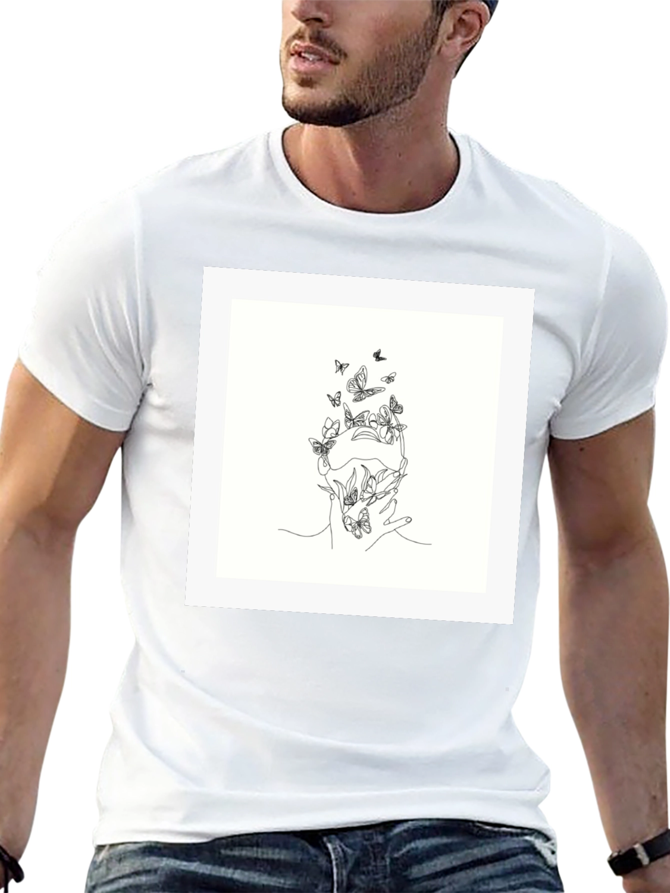 Butterfly Line Art Black Tee