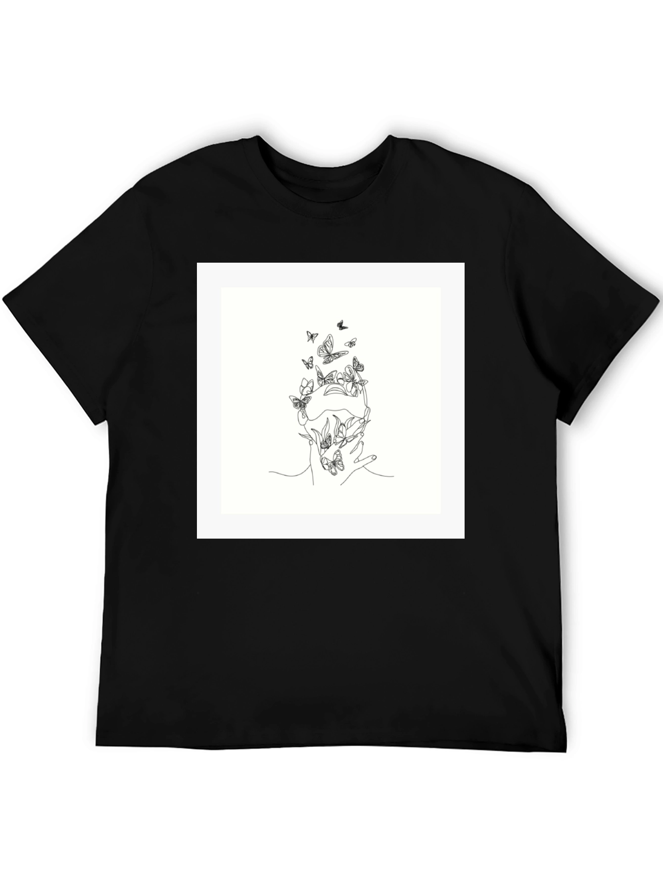 Butterfly Line Art Black Tee