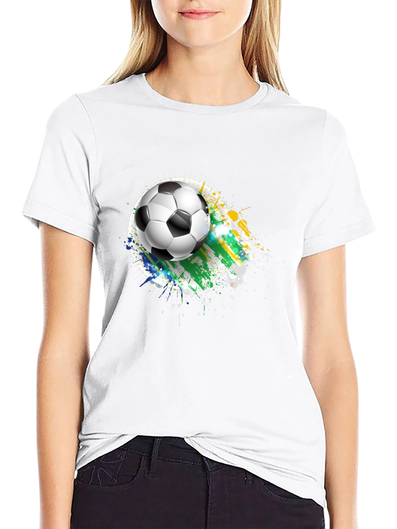 Soccer Ball Graphic Tee - Black Cotton T-Shirt