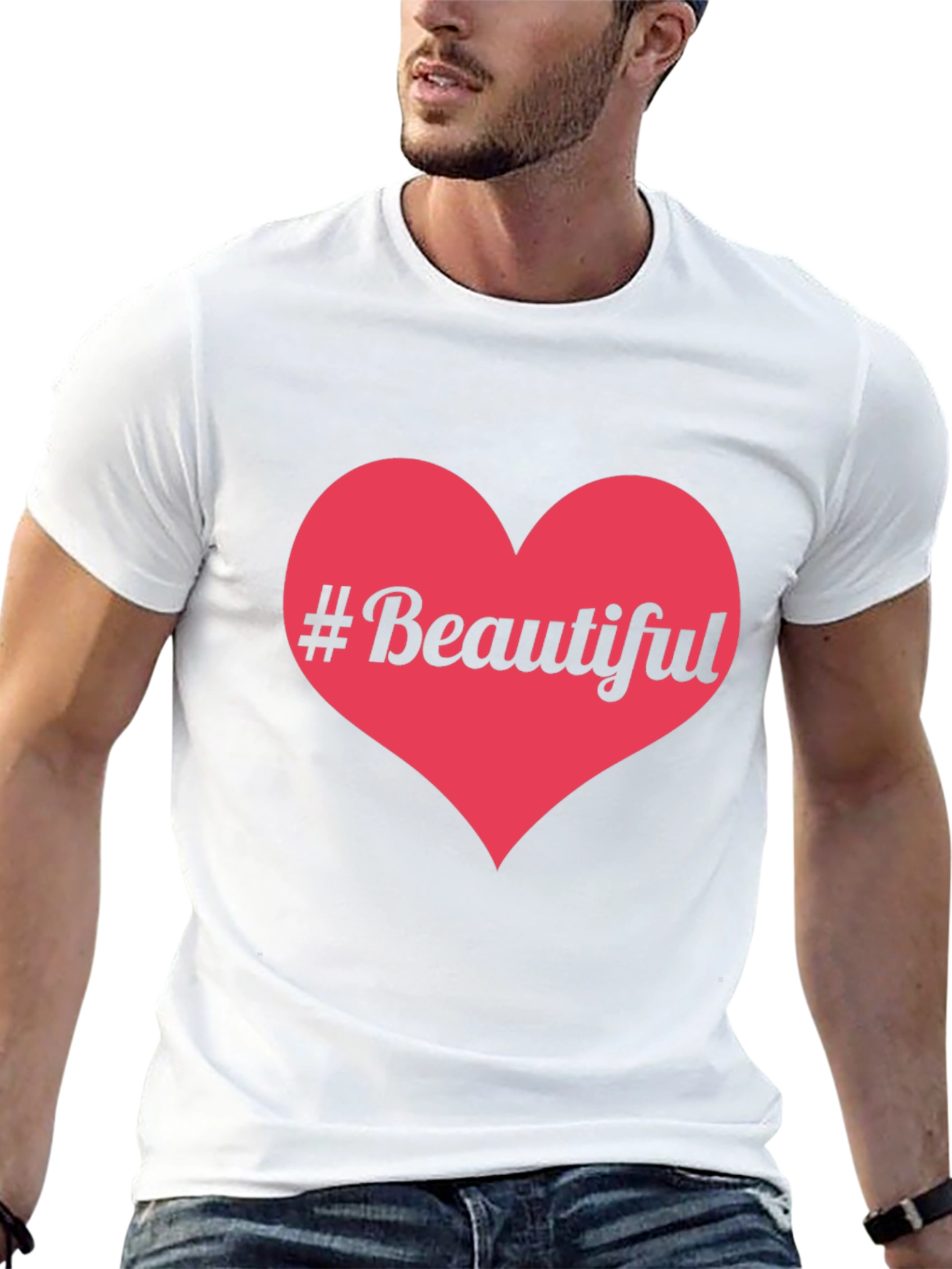 #Beautiful Heart Graphic Print Black T-Shirt