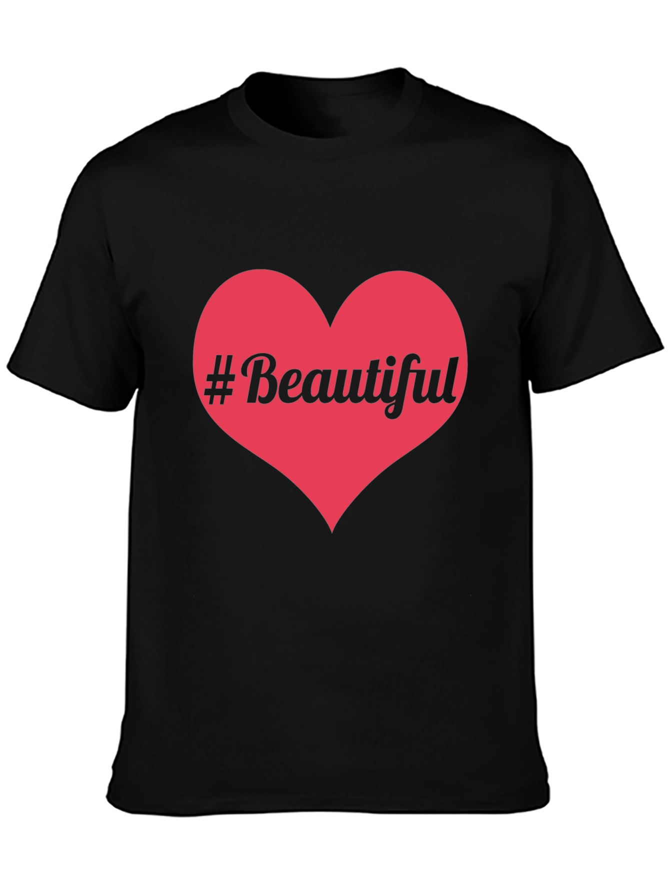 #Beautiful Heart Graphic Print Black T-Shirt