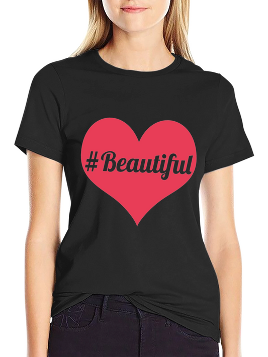 #Beautiful Heart Graphic Print Black T-Shirt