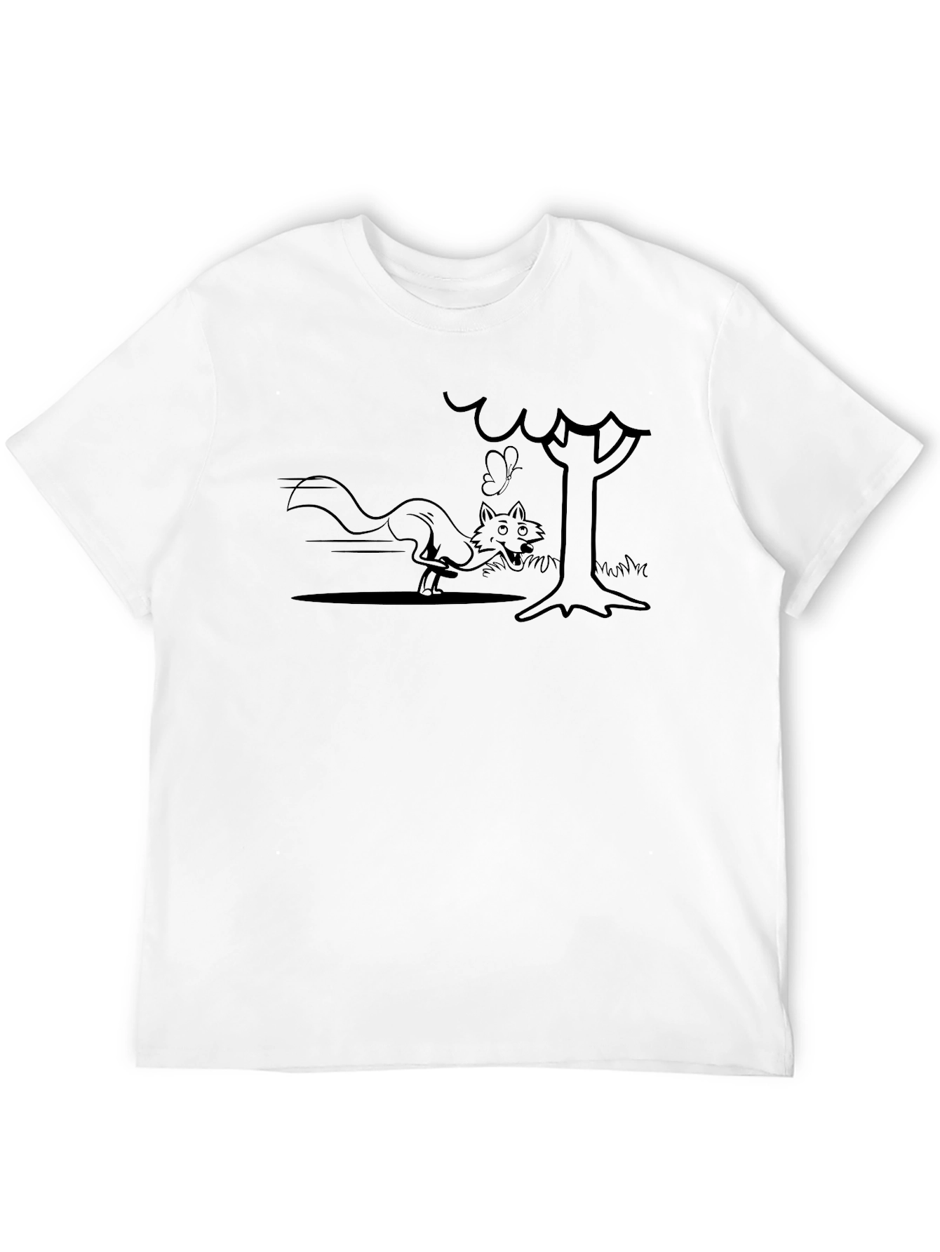 Cartoon Fox Chase Black T-Shirt