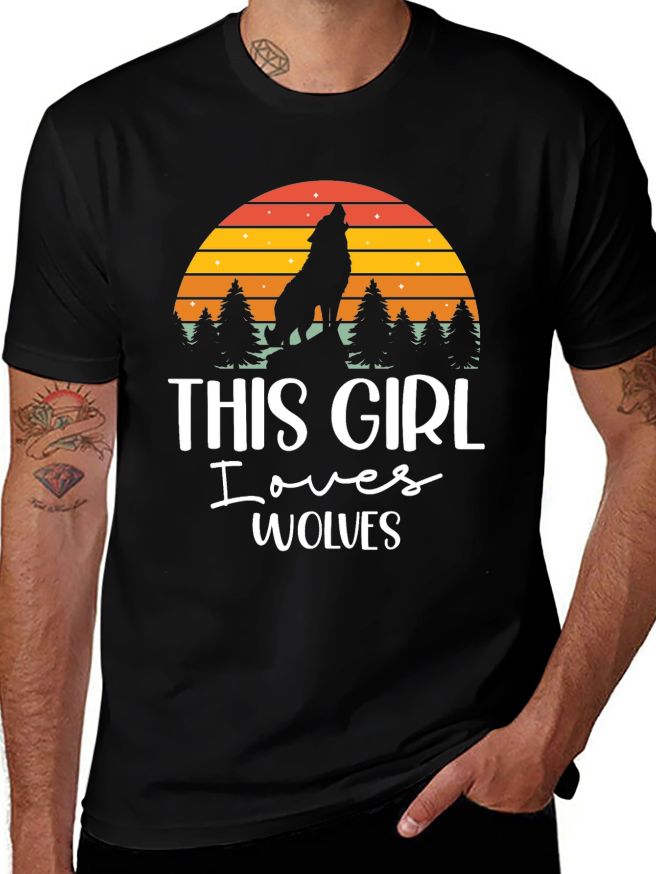 This Girl Loves Wolves Black T-Shirt