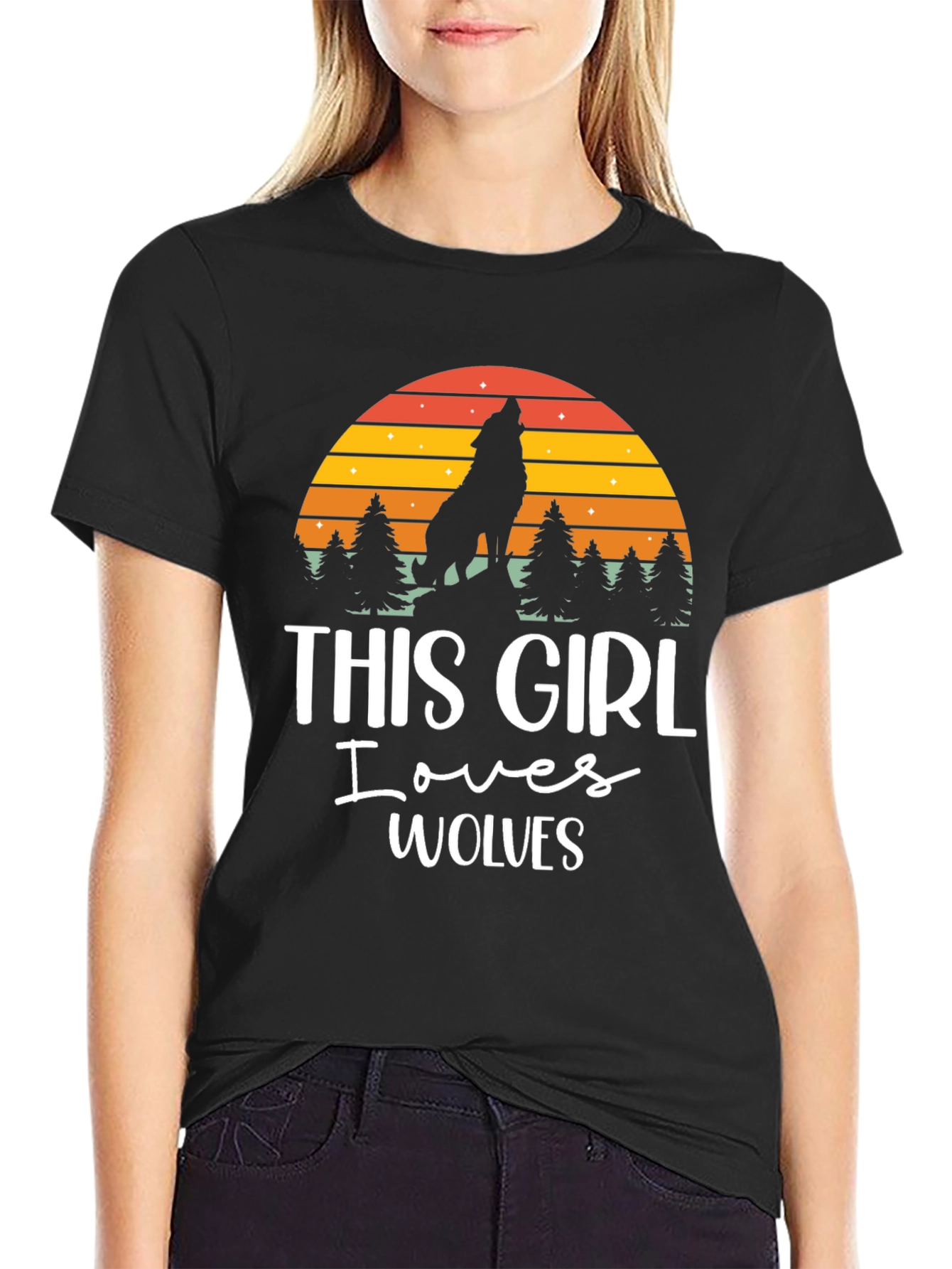 This Girl Loves Wolves Black T-Shirt