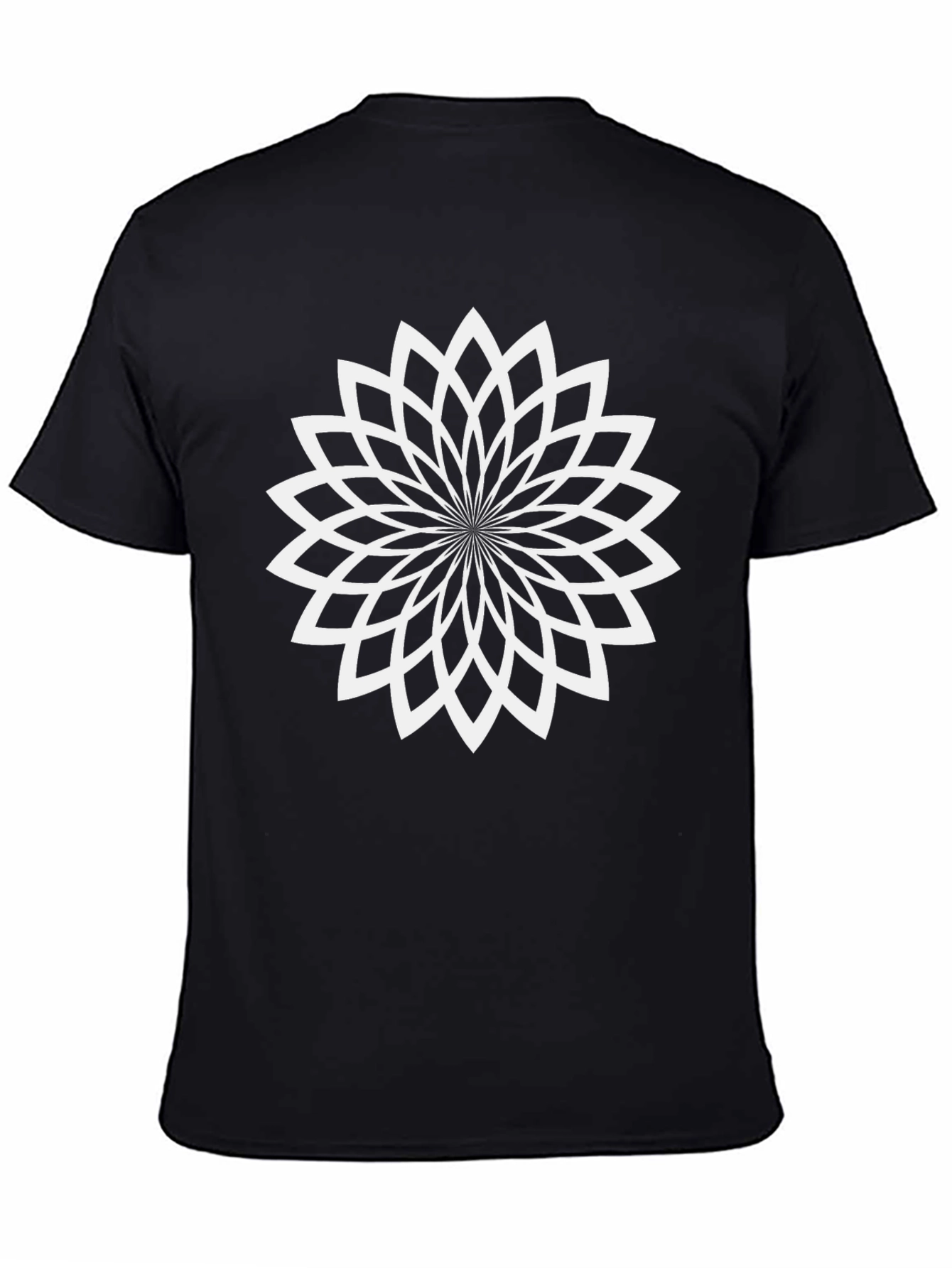 Geometric Flower Tee - Black Cotton Blend T-Shirt