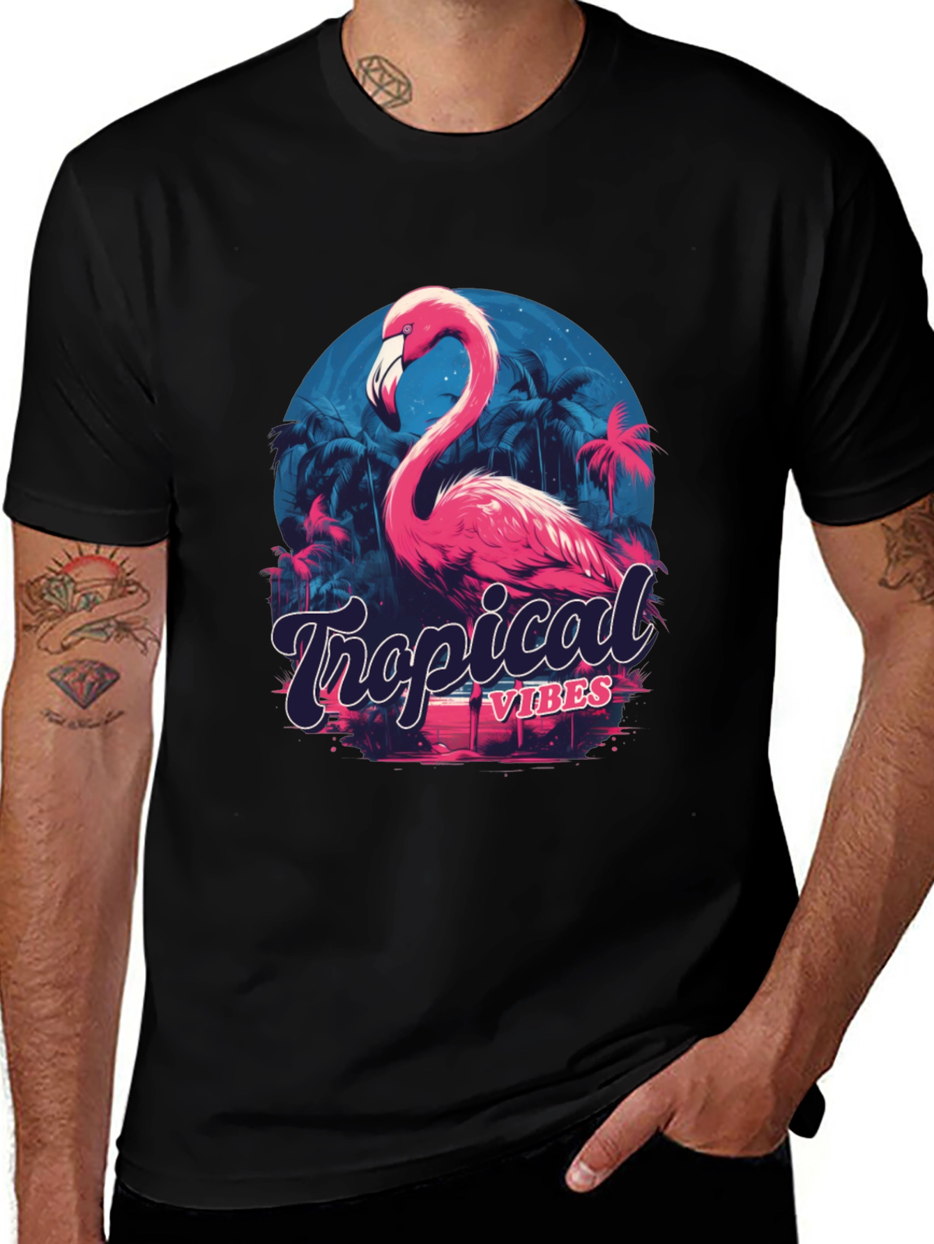 Tropical Vibes Flamingo Graphic T-Shirt