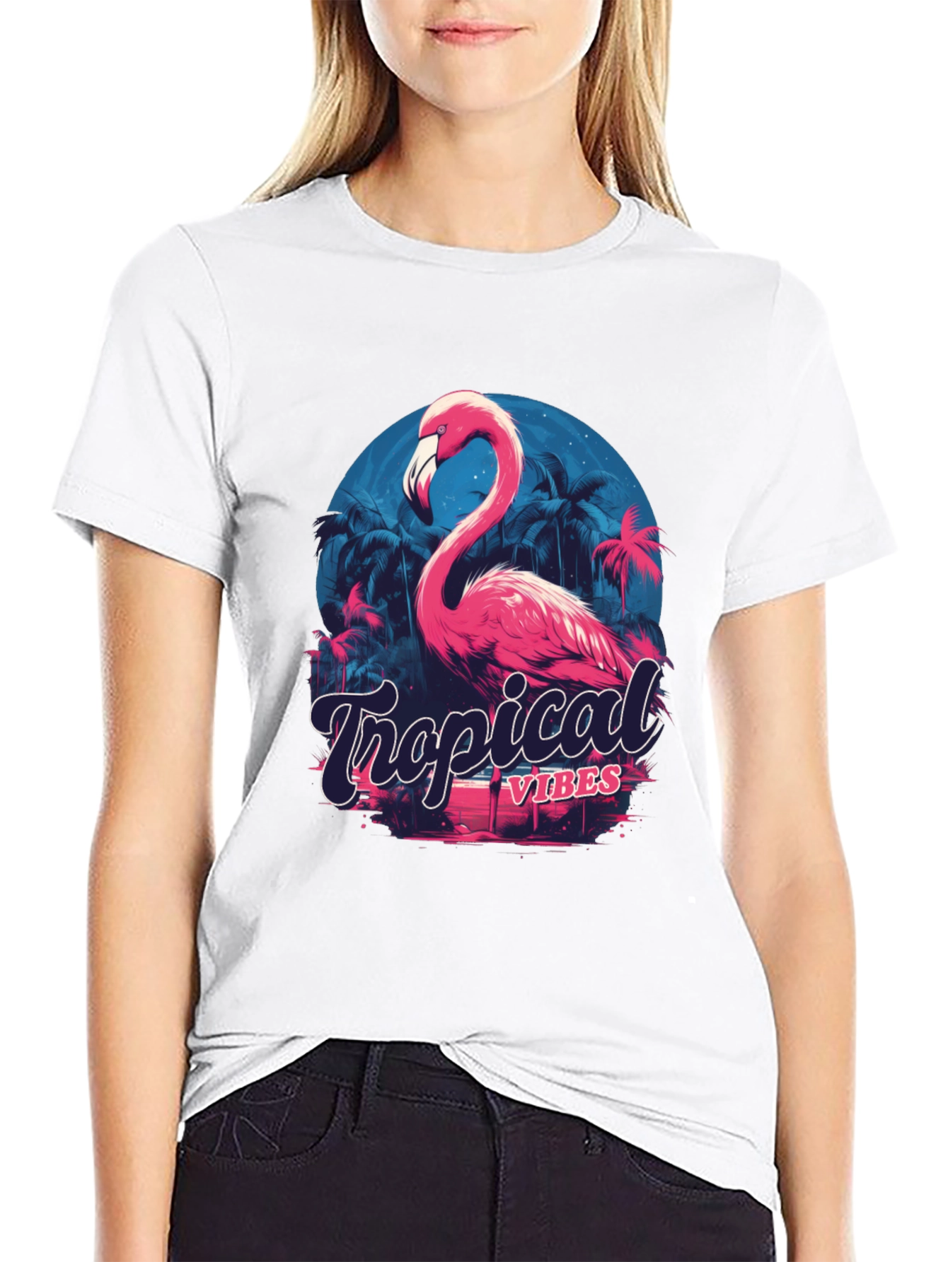 Tropical Vibes Flamingo Graphic T-Shirt