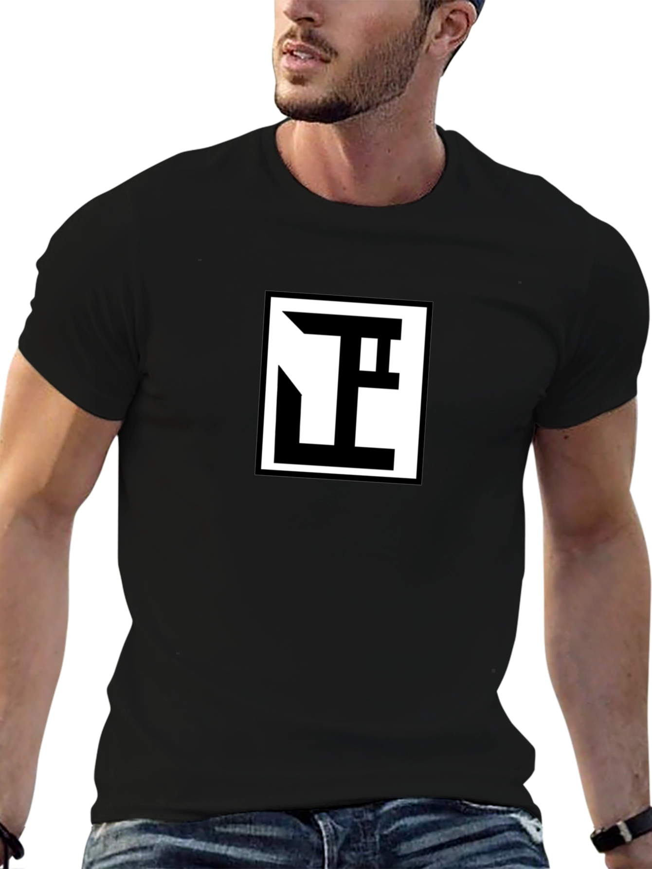 Modern Geometric Logo Black T-Shirt - Premium Comfort
