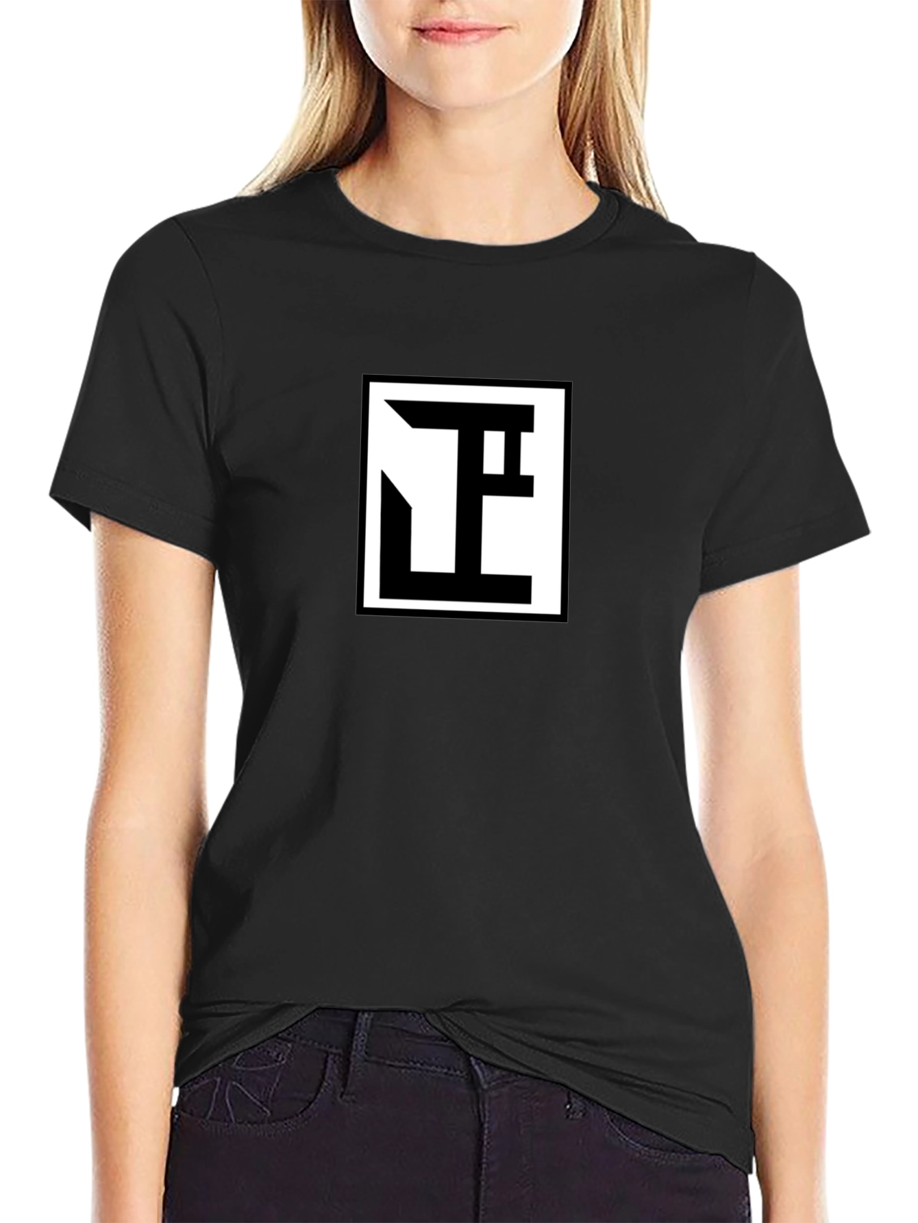 Modern Geometric Logo Black T-Shirt - Premium Comfort