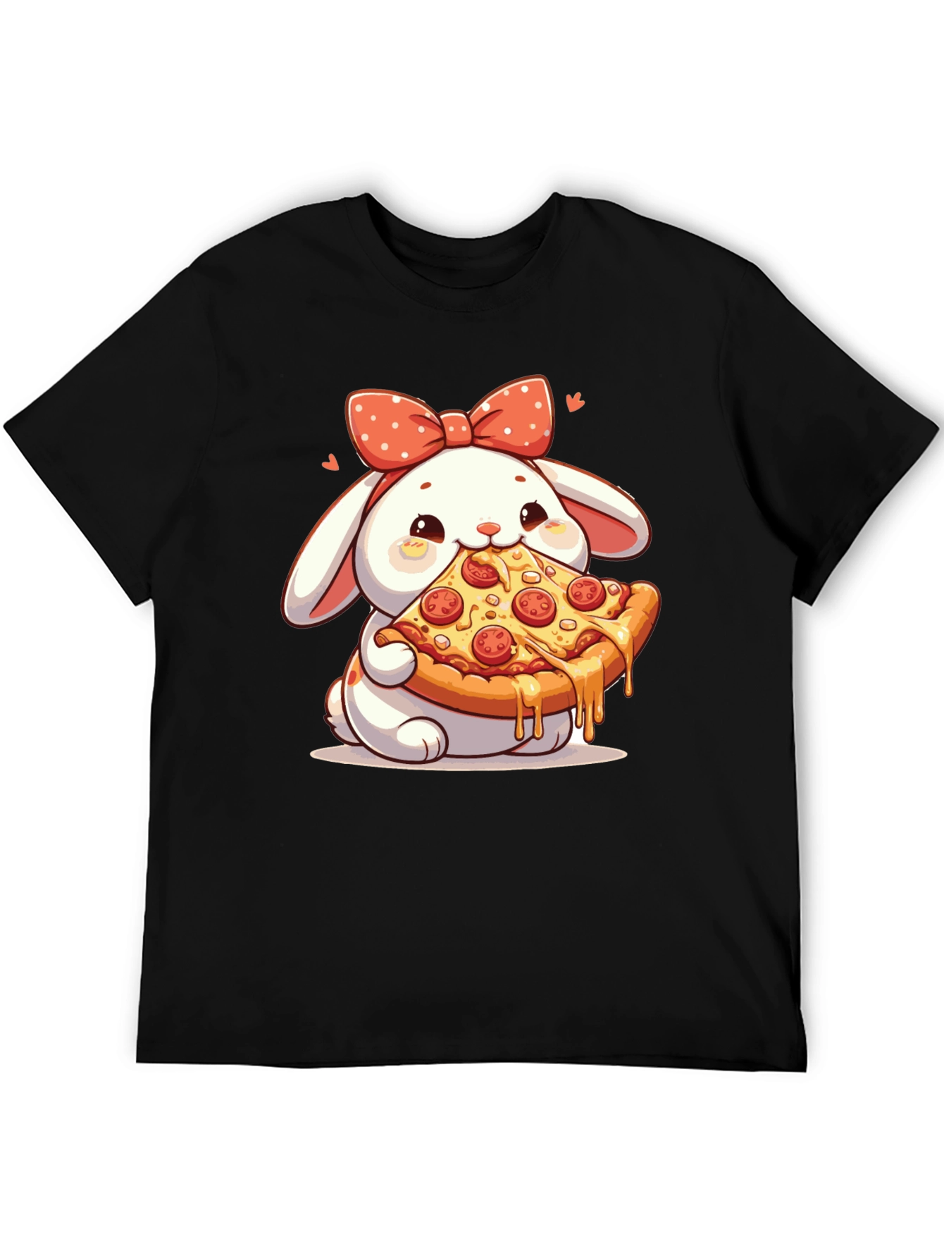 Cute Bunny Pizza Lover Black T-Shirt