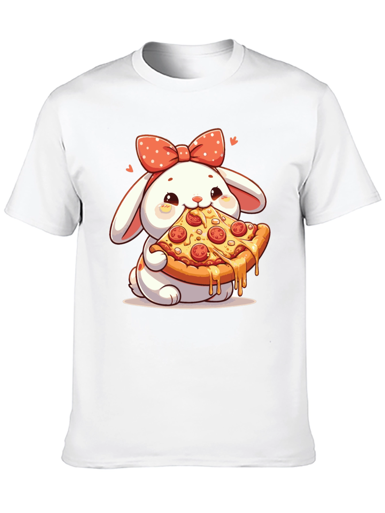 Cute Bunny Pizza Lover Black T-Shirt