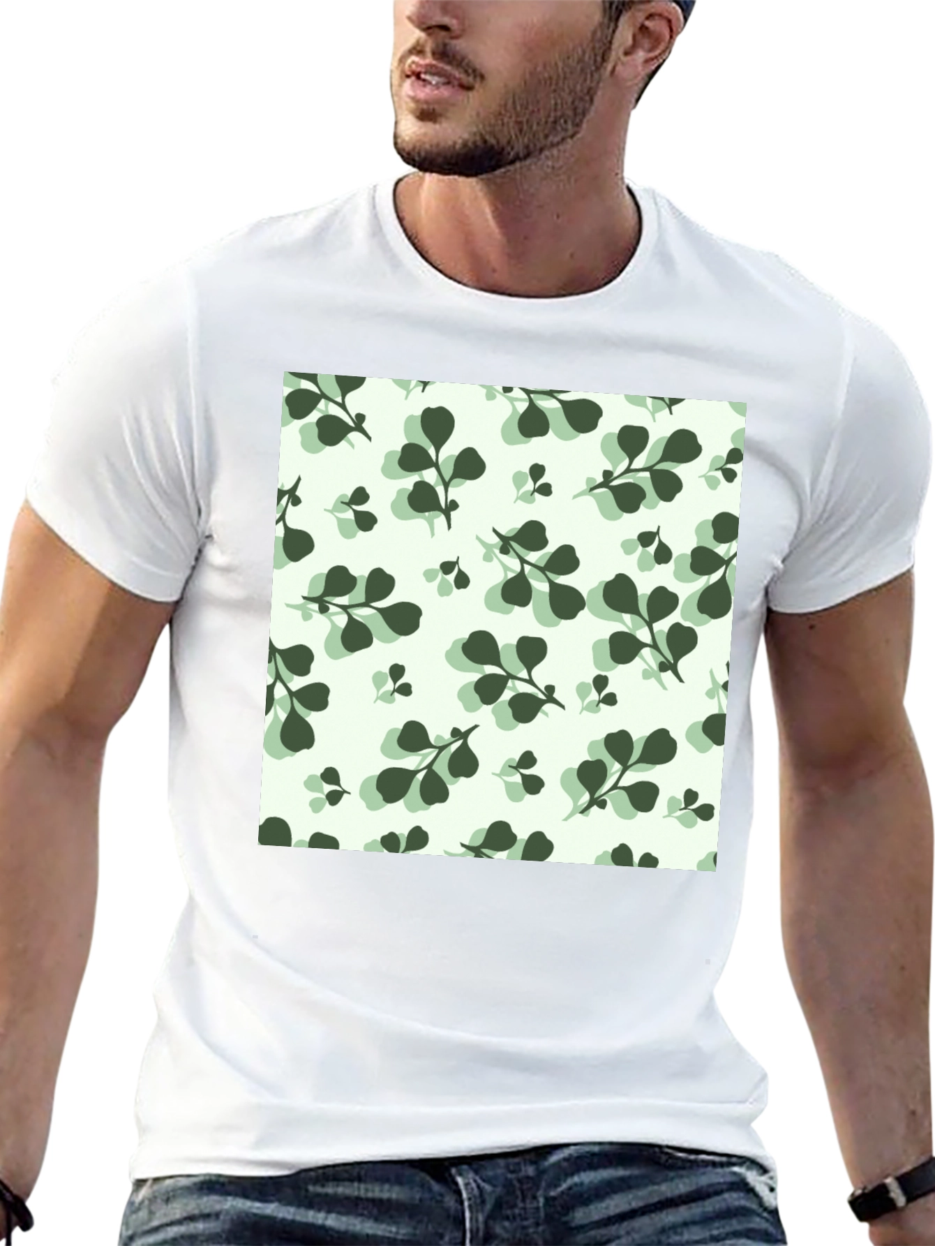 Leaf Pattern Black T-Shirt