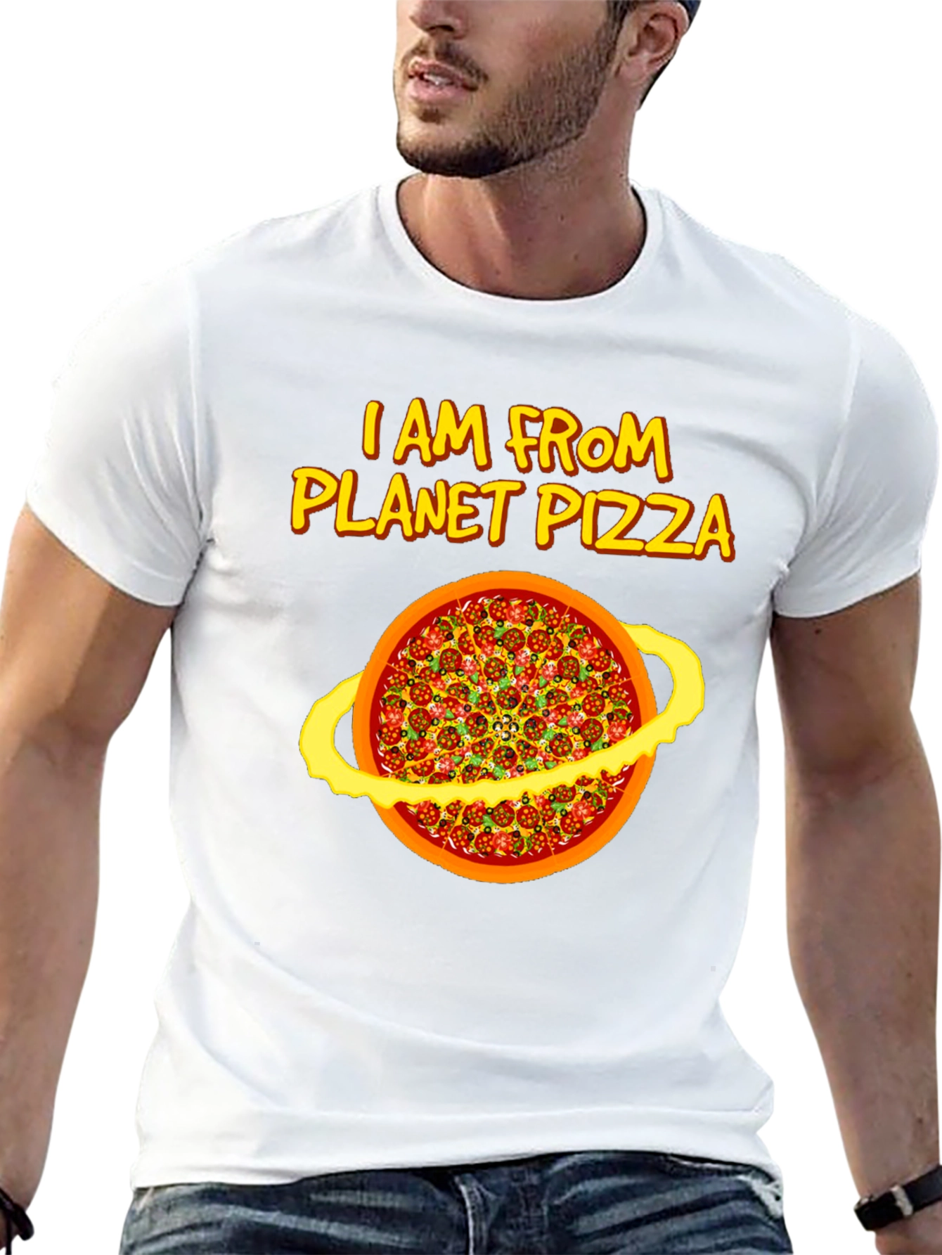 Planet Pizza Graphic Tee - Black Cotton T-Shirt