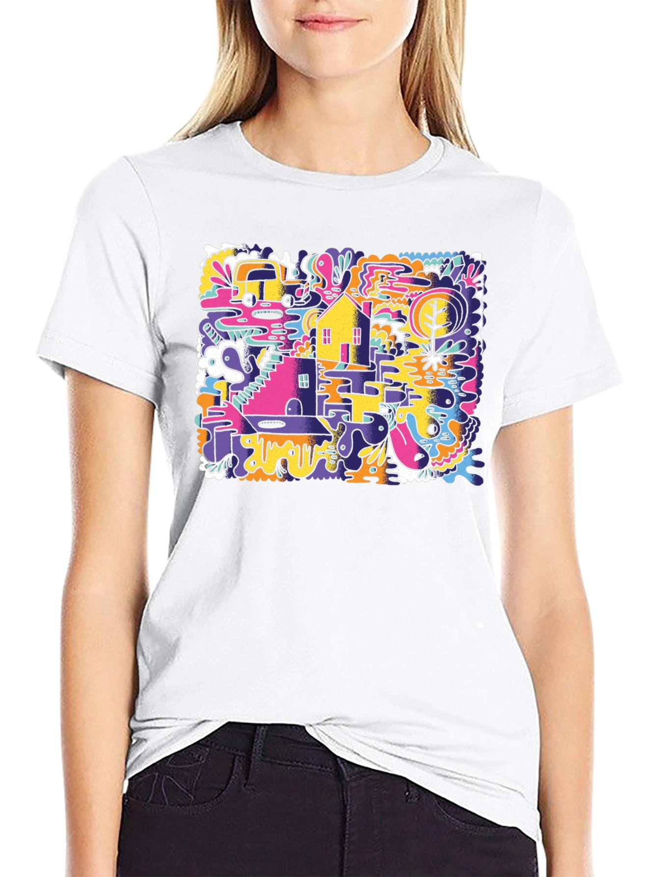 Abstract Doodle Graphic Tee - Black Cotton T-Shirt