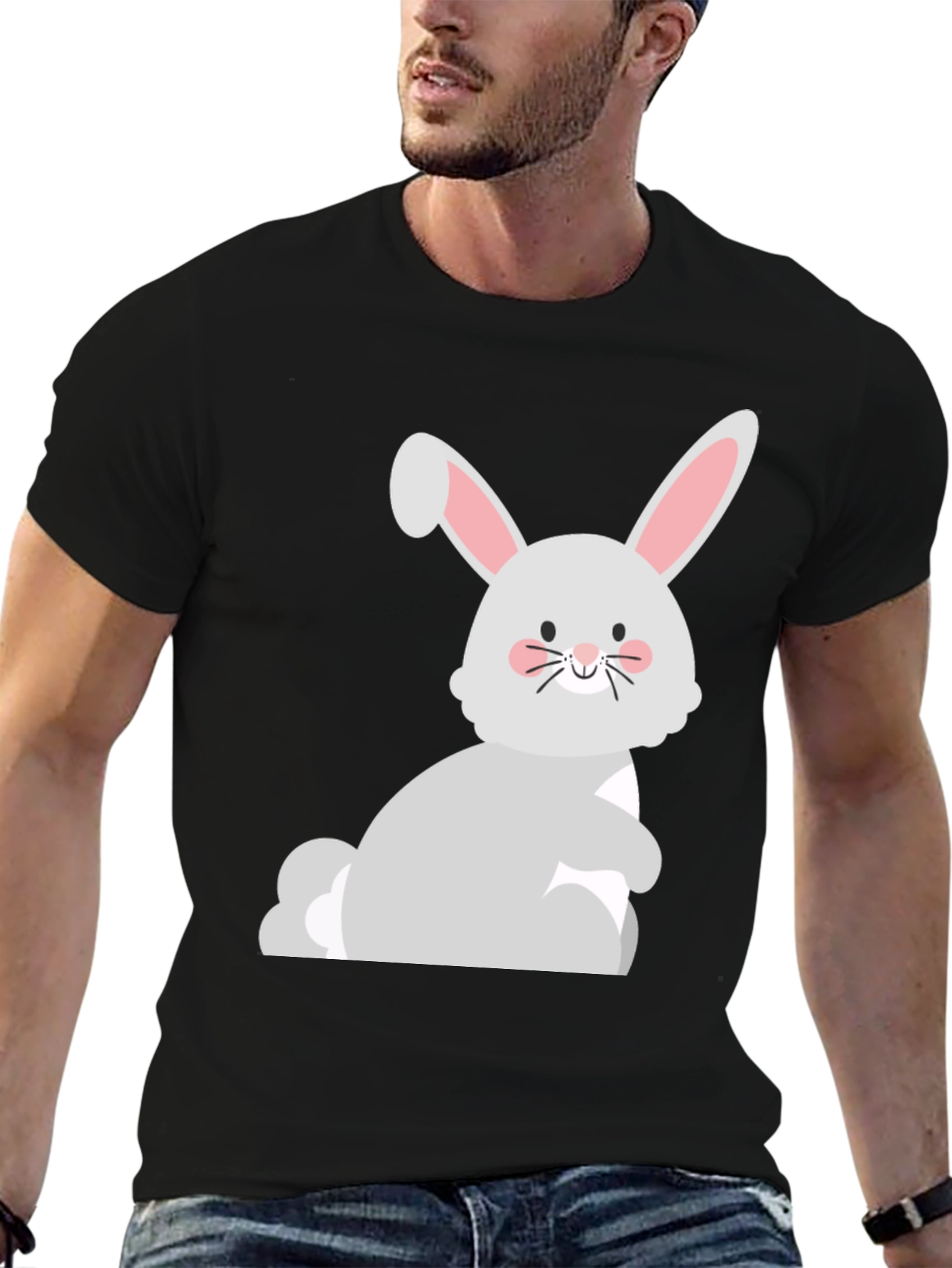 Cute Easter Bunny Graphic Black T-Shirt