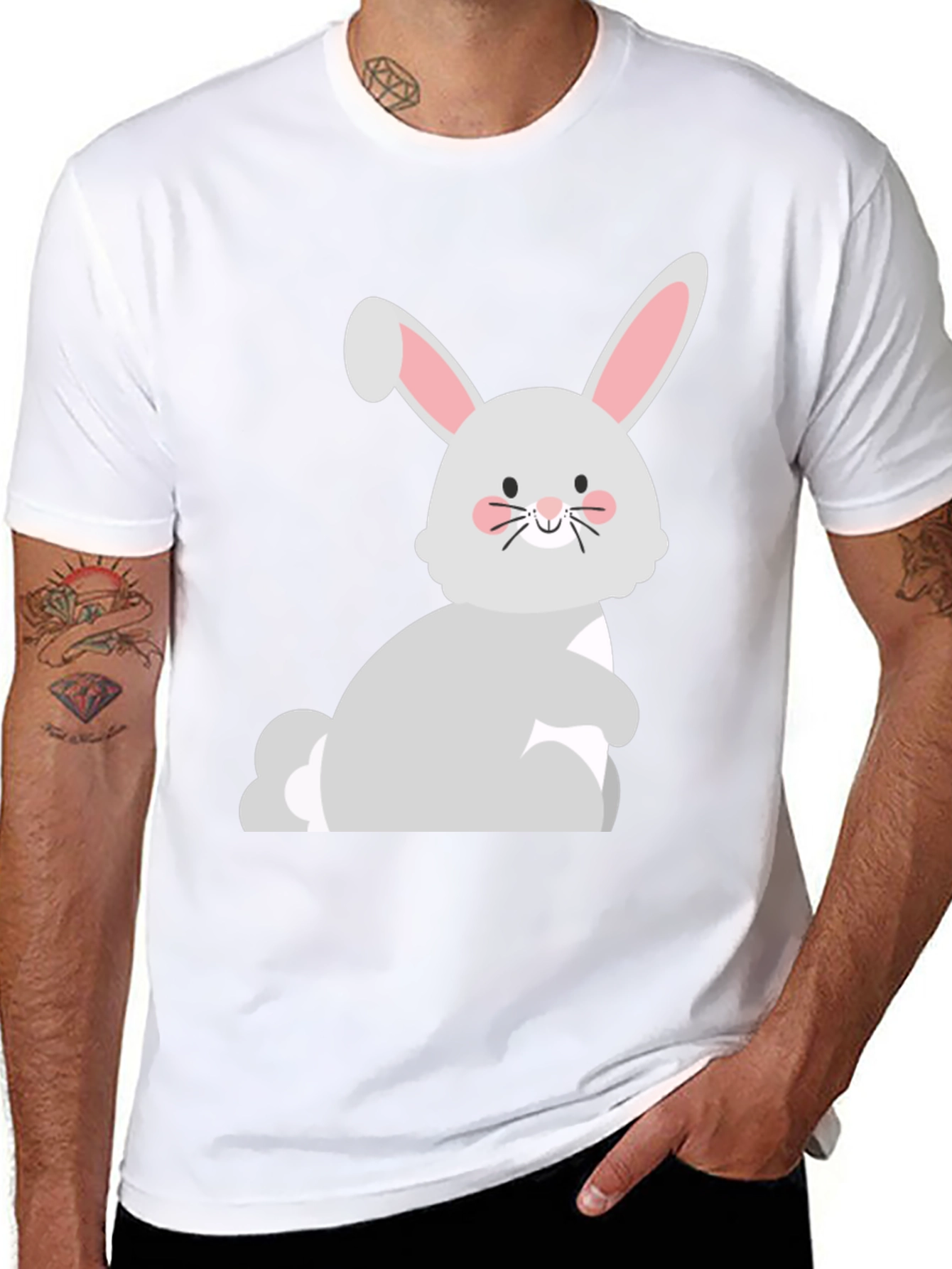 Cute Easter Bunny Graphic Black T-Shirt