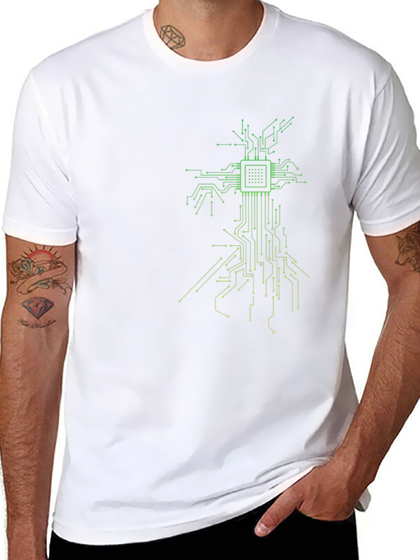 Tech Tree Black T-Shirt - Modern Circuit Board Design