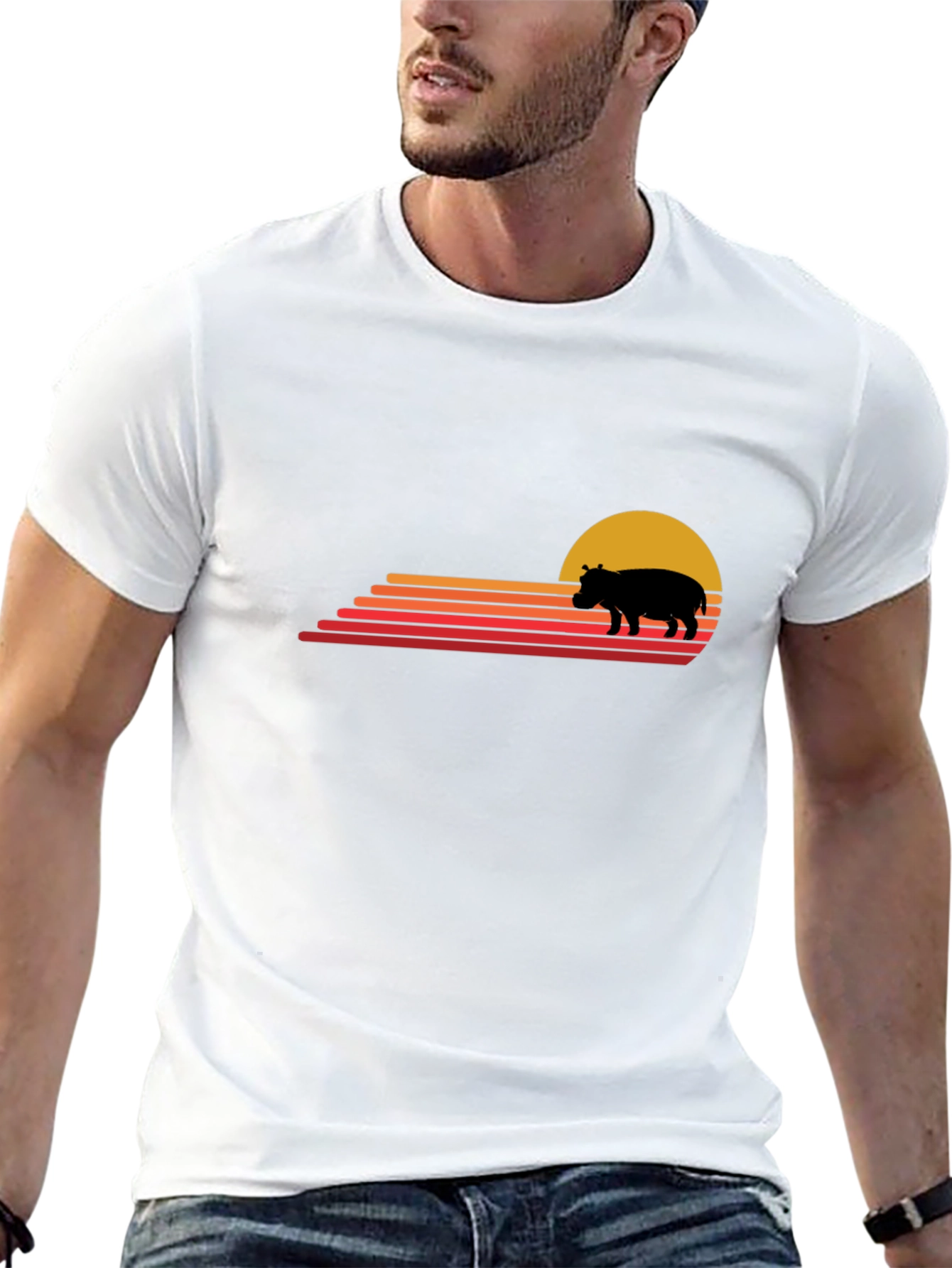 Retro Sunset Hippo Graphic Tee