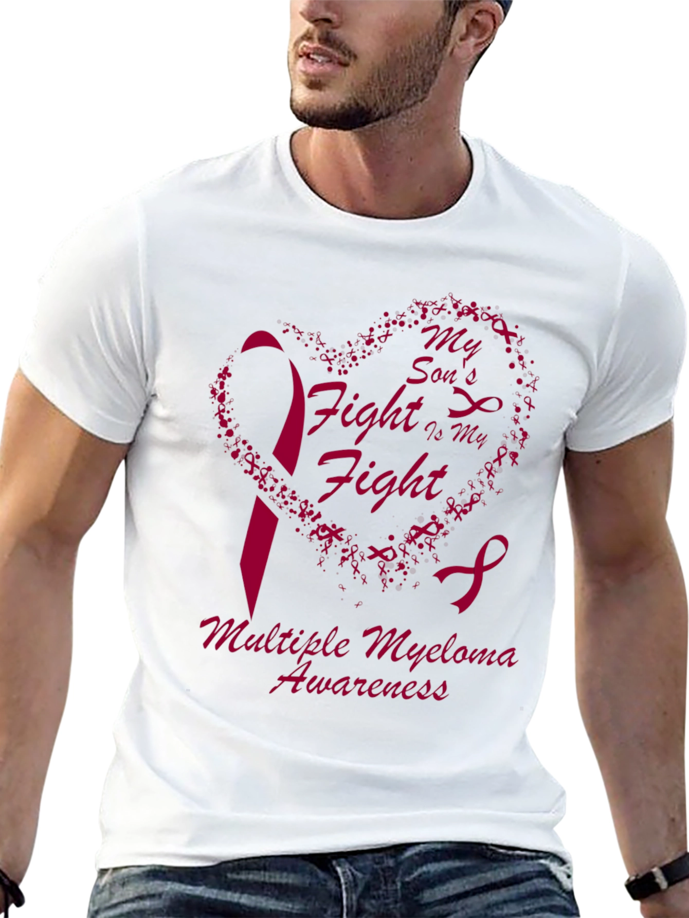 Multiple Myeloma Awareness T-Shirt Heart & Ribbon Design