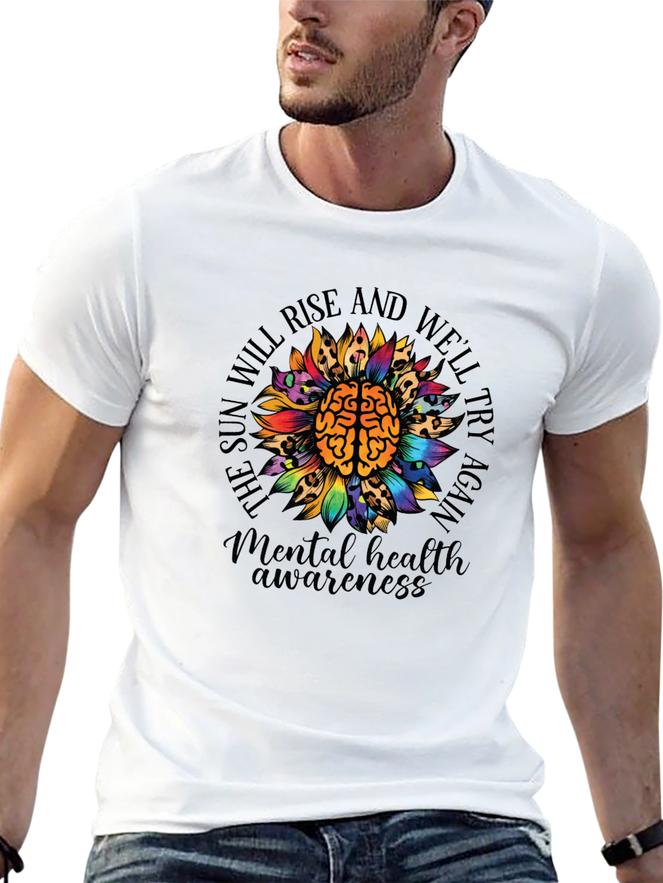 Mental Health Awareness Sunflower Brain T-Shirt