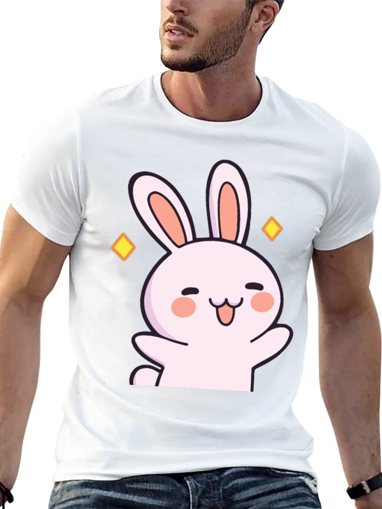 Cute Cartoon Bunny Graphic Black T-Shirt
