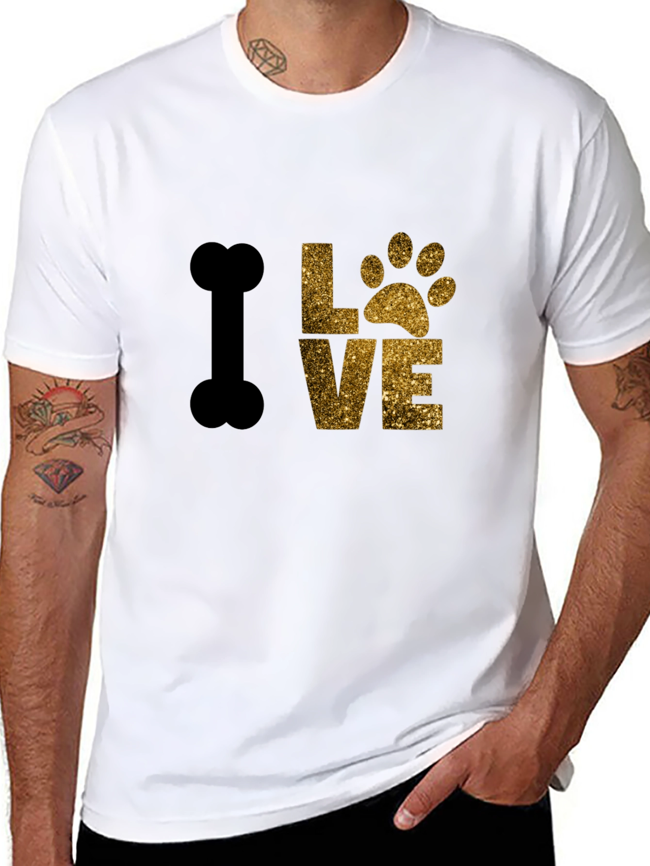 I Love Dogs T-Shirt Paw Print Bone Design