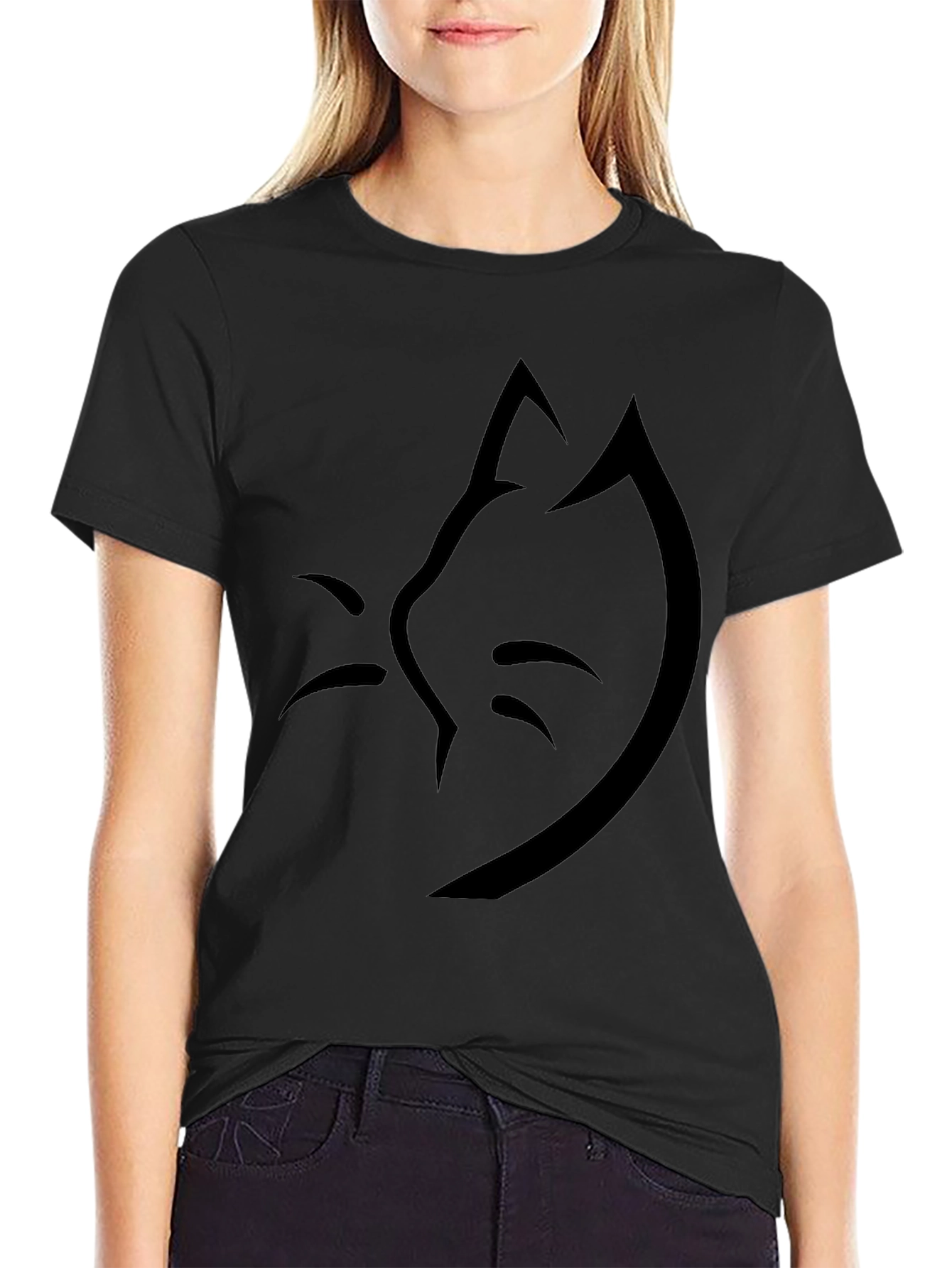 Minimalist Cat Silhouette Black T-Shirt