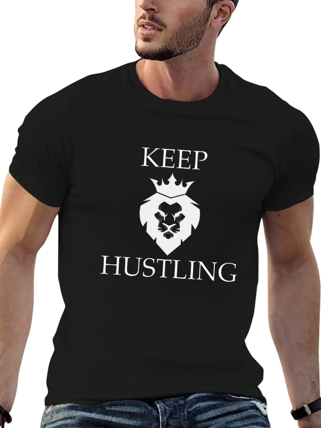 Keep Hustling Lion Graphic Tee - Black