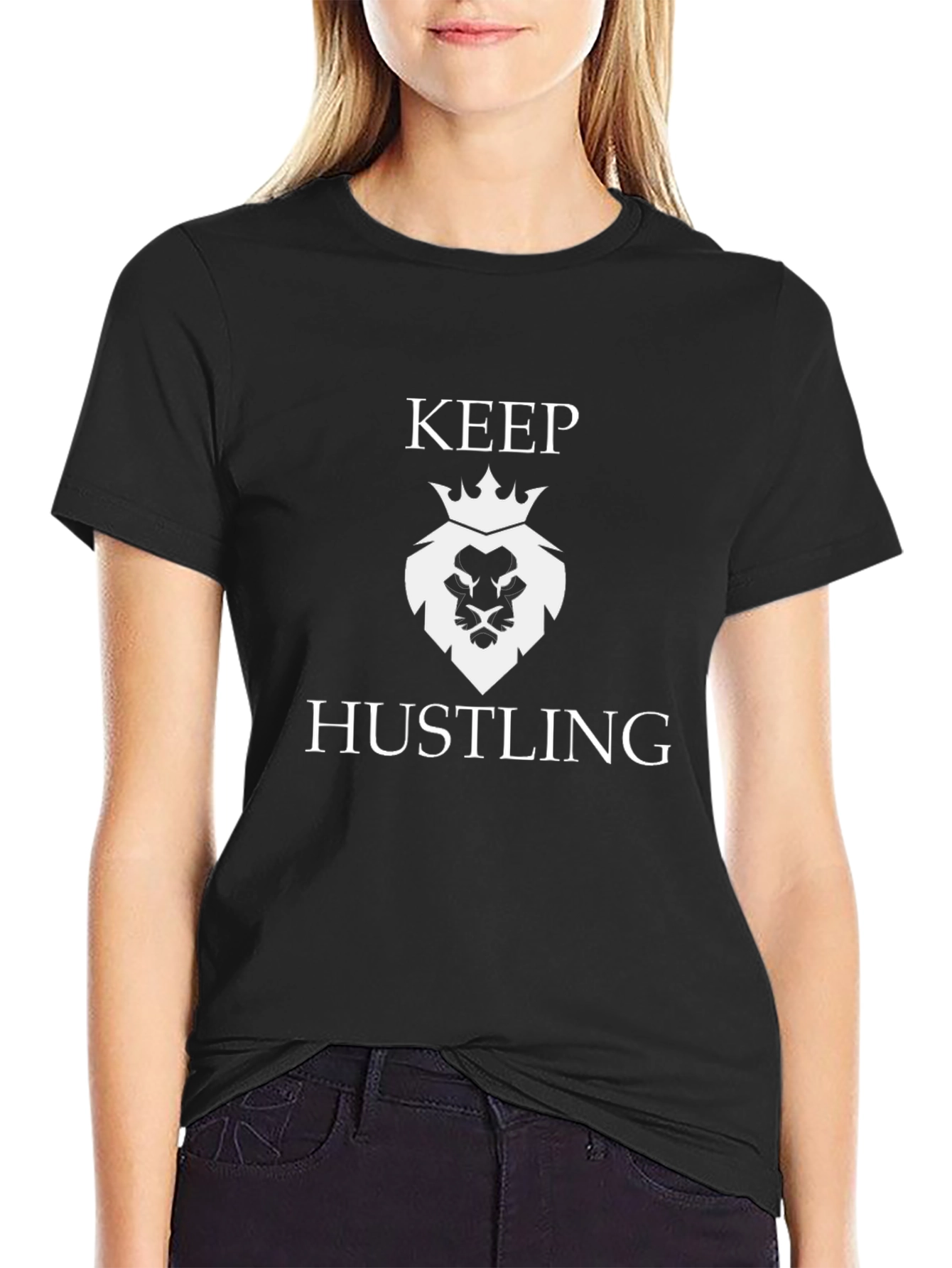 Keep Hustling Lion Graphic Tee - Black