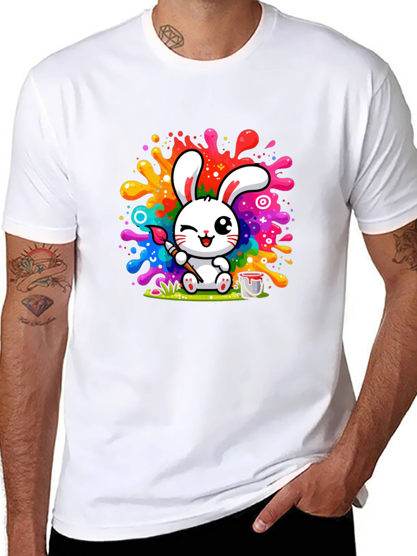 Bunny Painter Graphic T-Shirt - Artistic Style