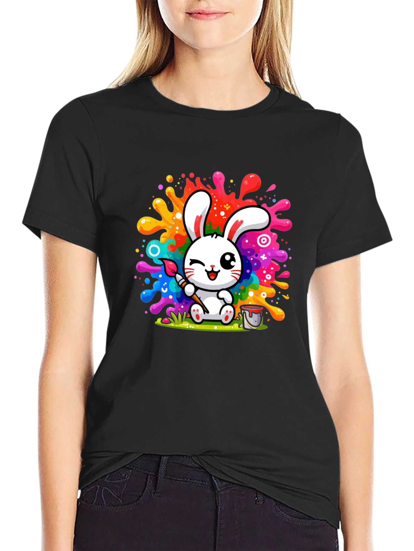 Bunny Painter Graphic T-Shirt - Artistic Style