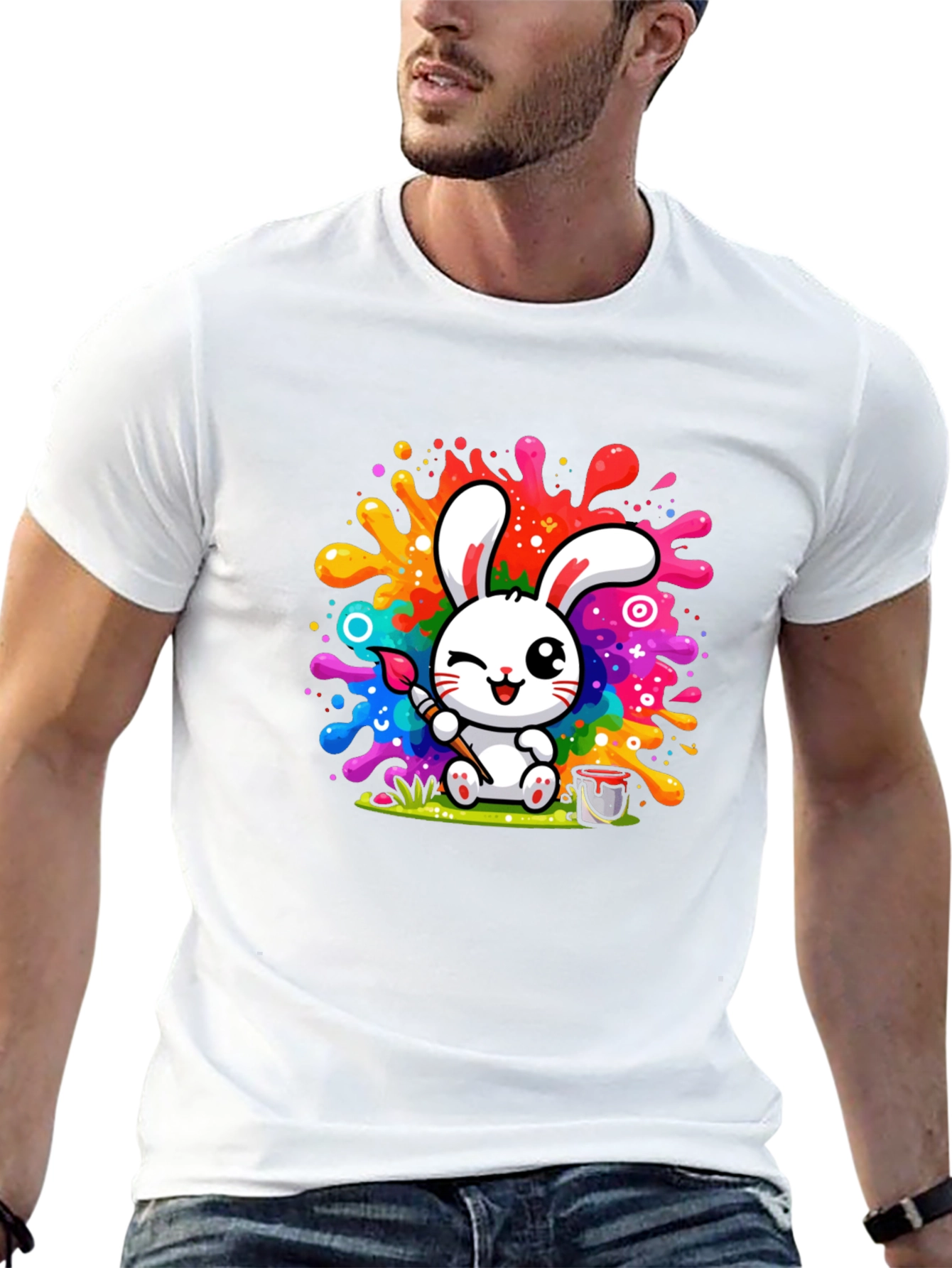 Bunny Painter Graphic T-Shirt - Artistic Style