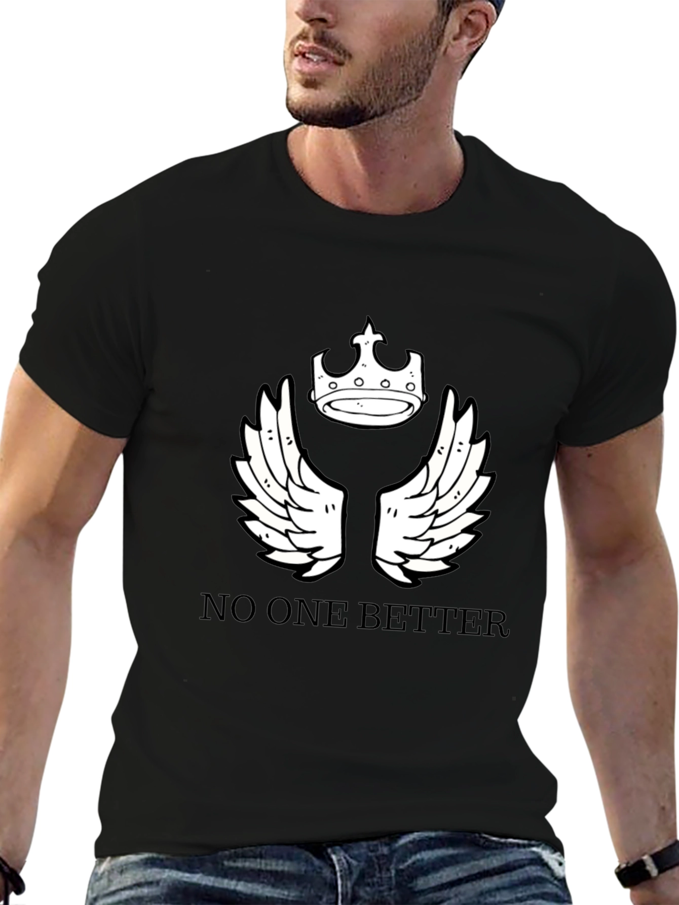 Black T-Shirt with Crown and Wings Design