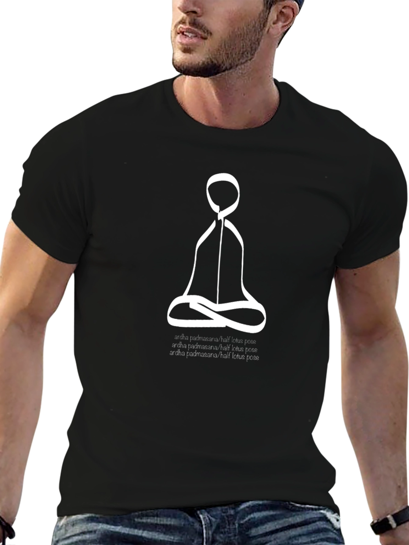 Yoga Lotus Pose Graphic Tee - Black Cotton Blend