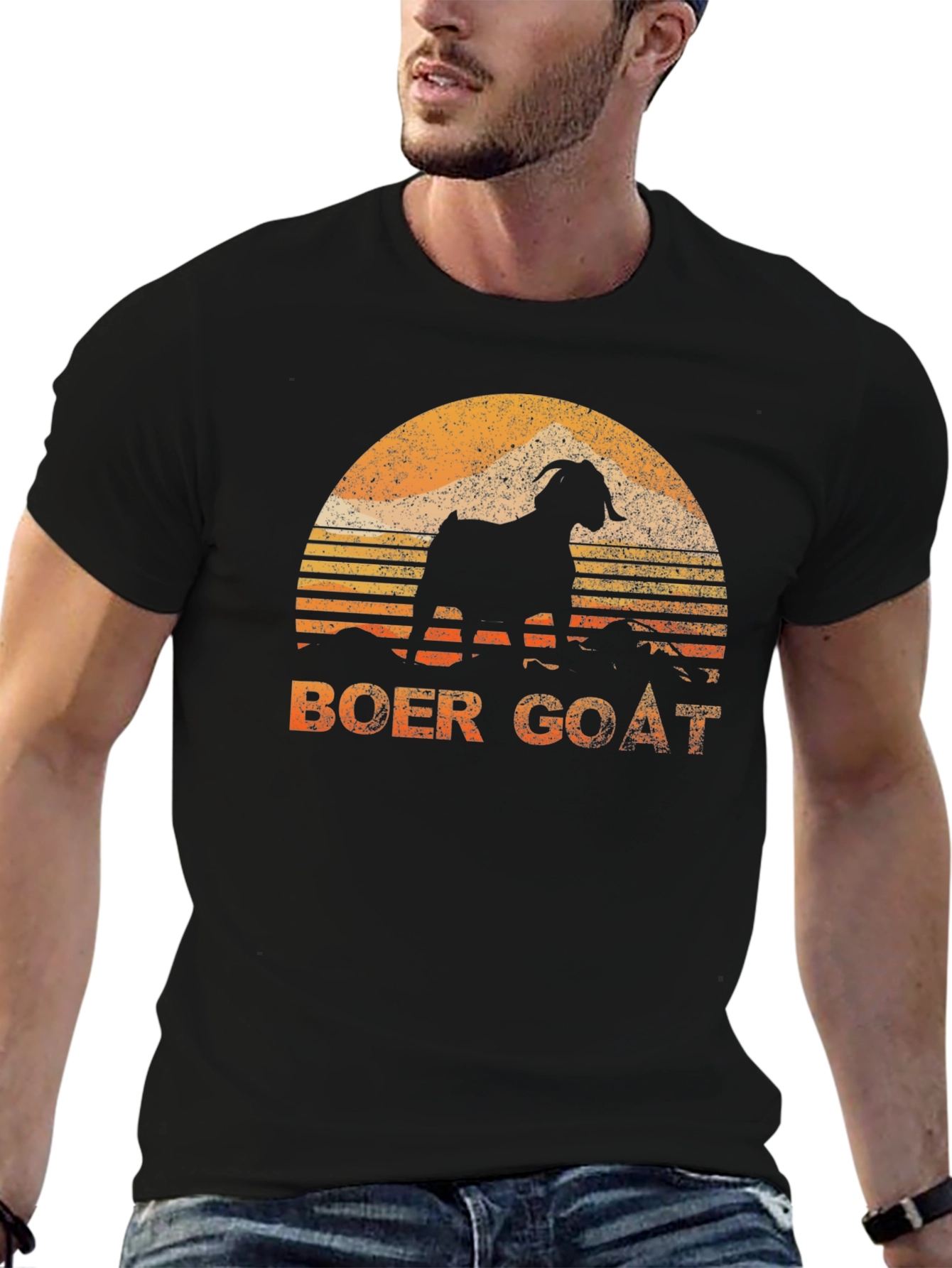 Boer Goat Sunset Graphic Tee - Black Cotton T-Shirt