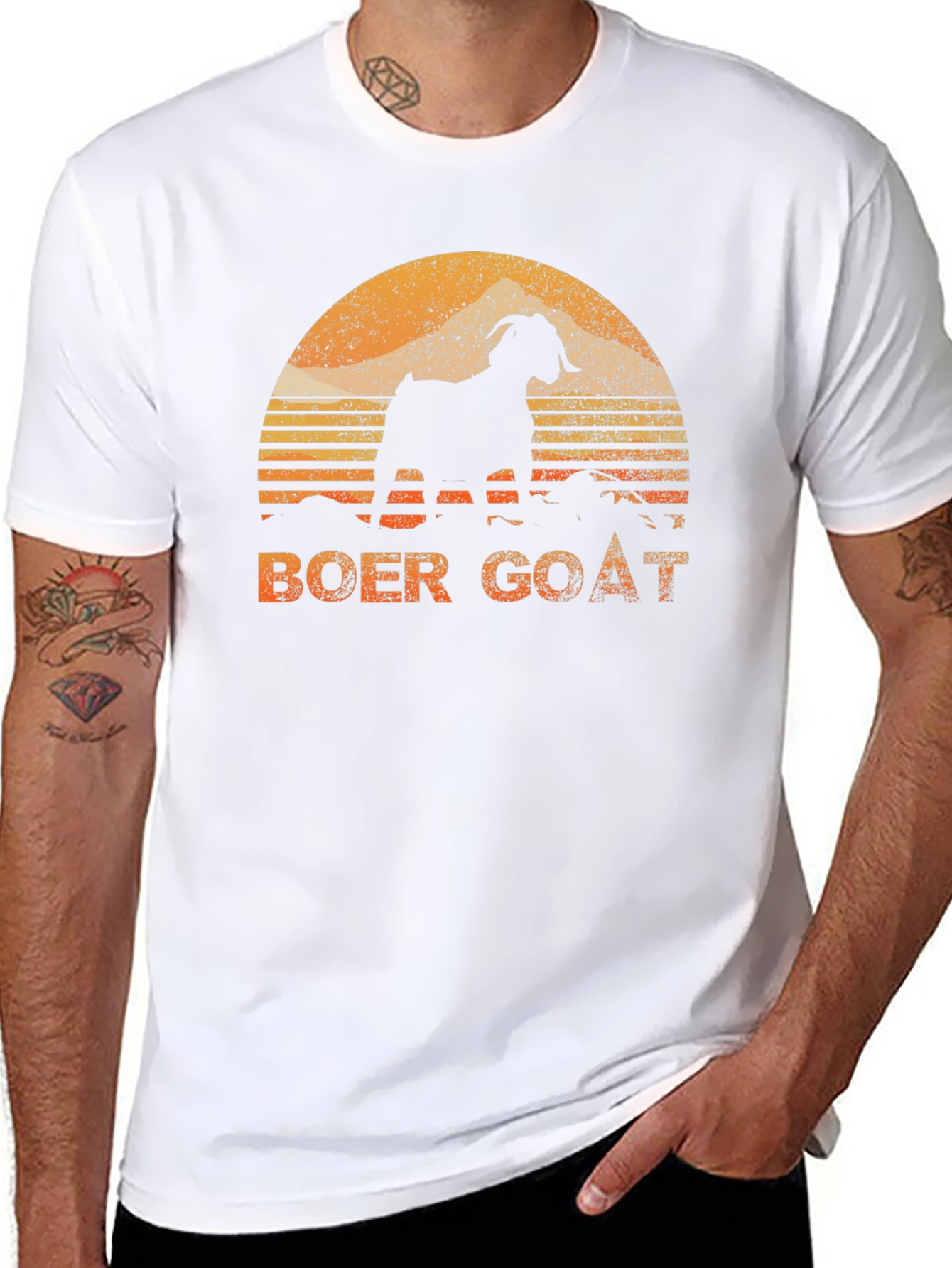 Boer Goat Sunset Graphic Tee - Black Cotton T-Shirt