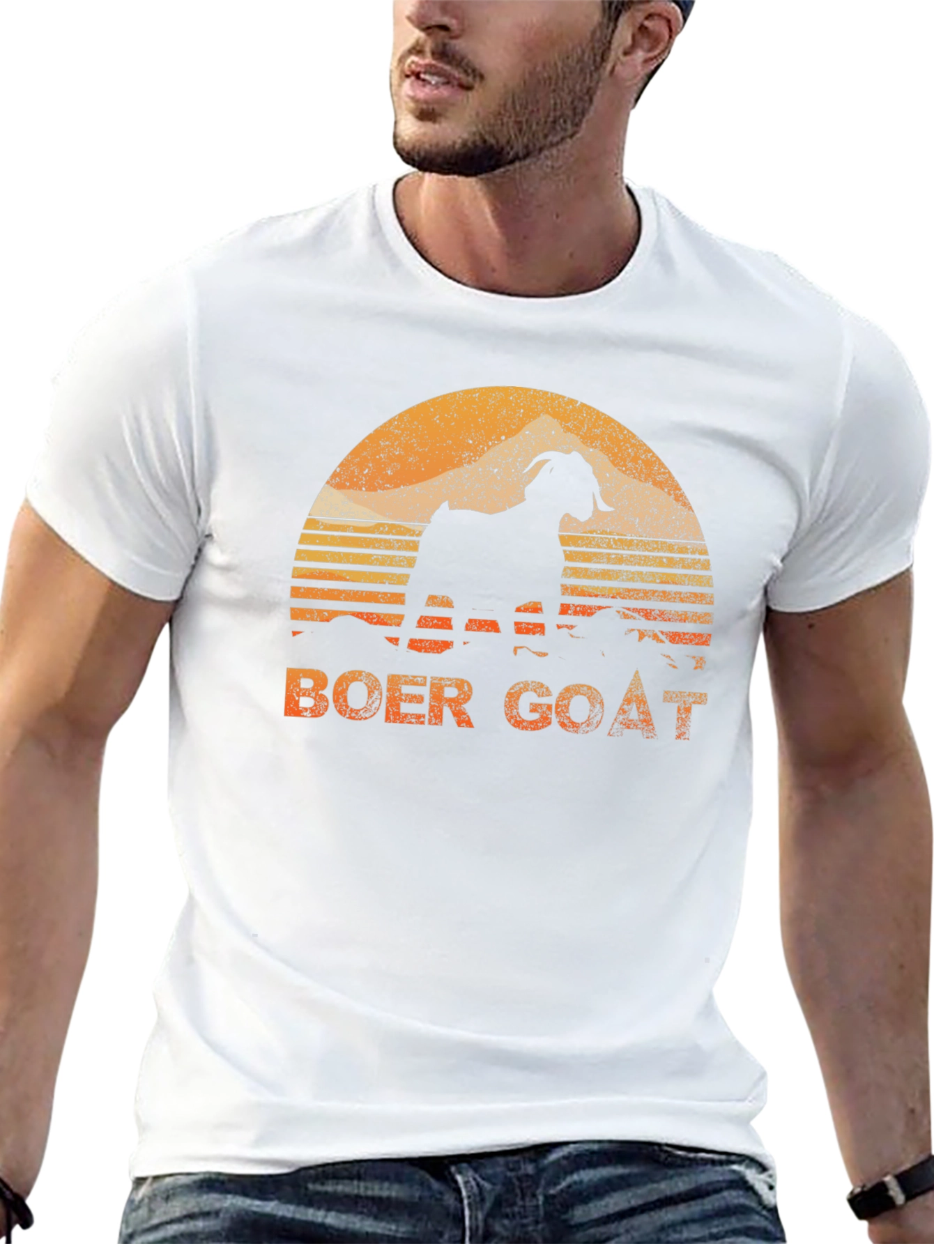 Boer Goat Sunset Graphic Tee - Black Cotton T-Shirt