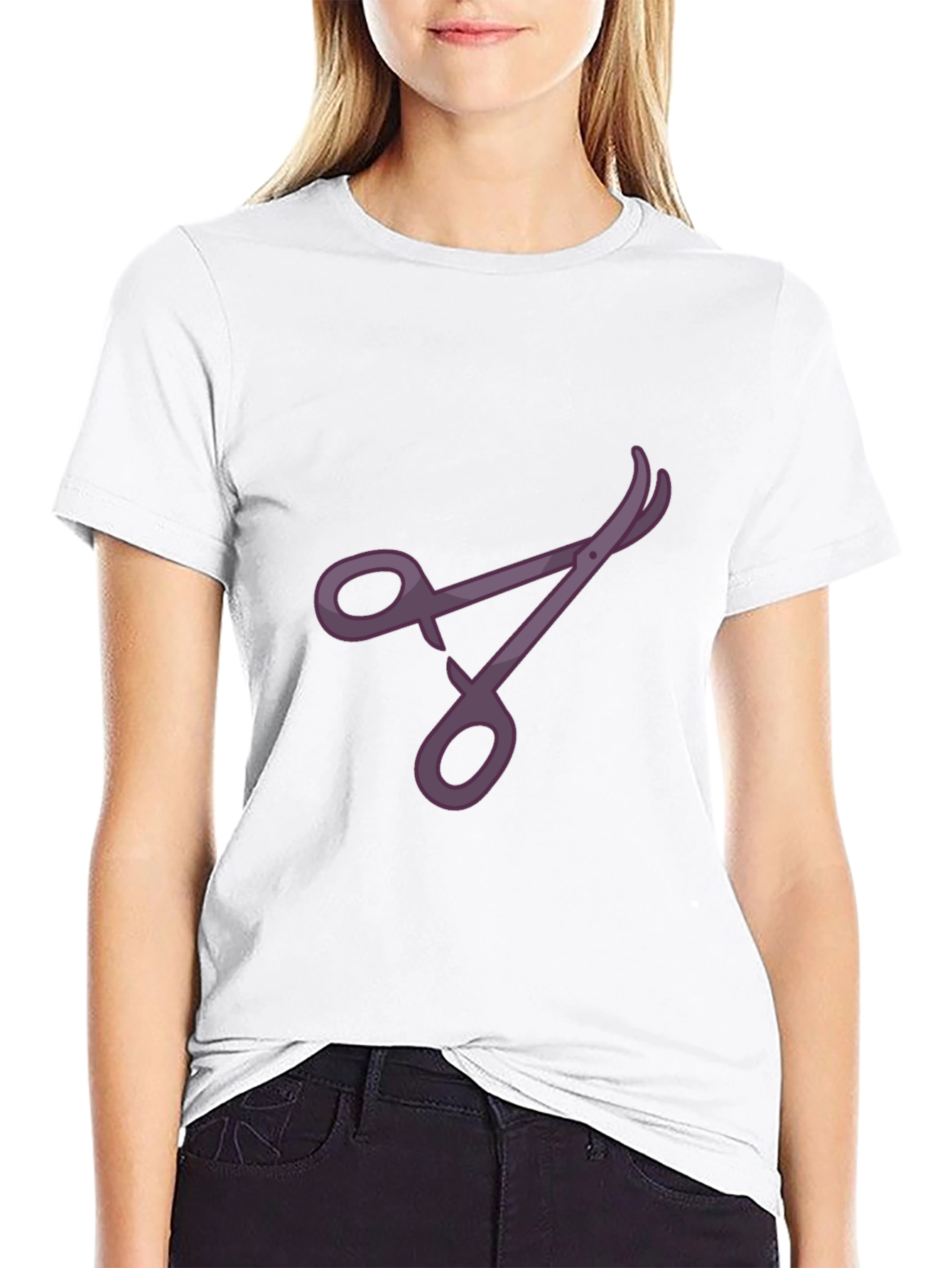 Stylish Black T-Shirt with Purple Scissors Design