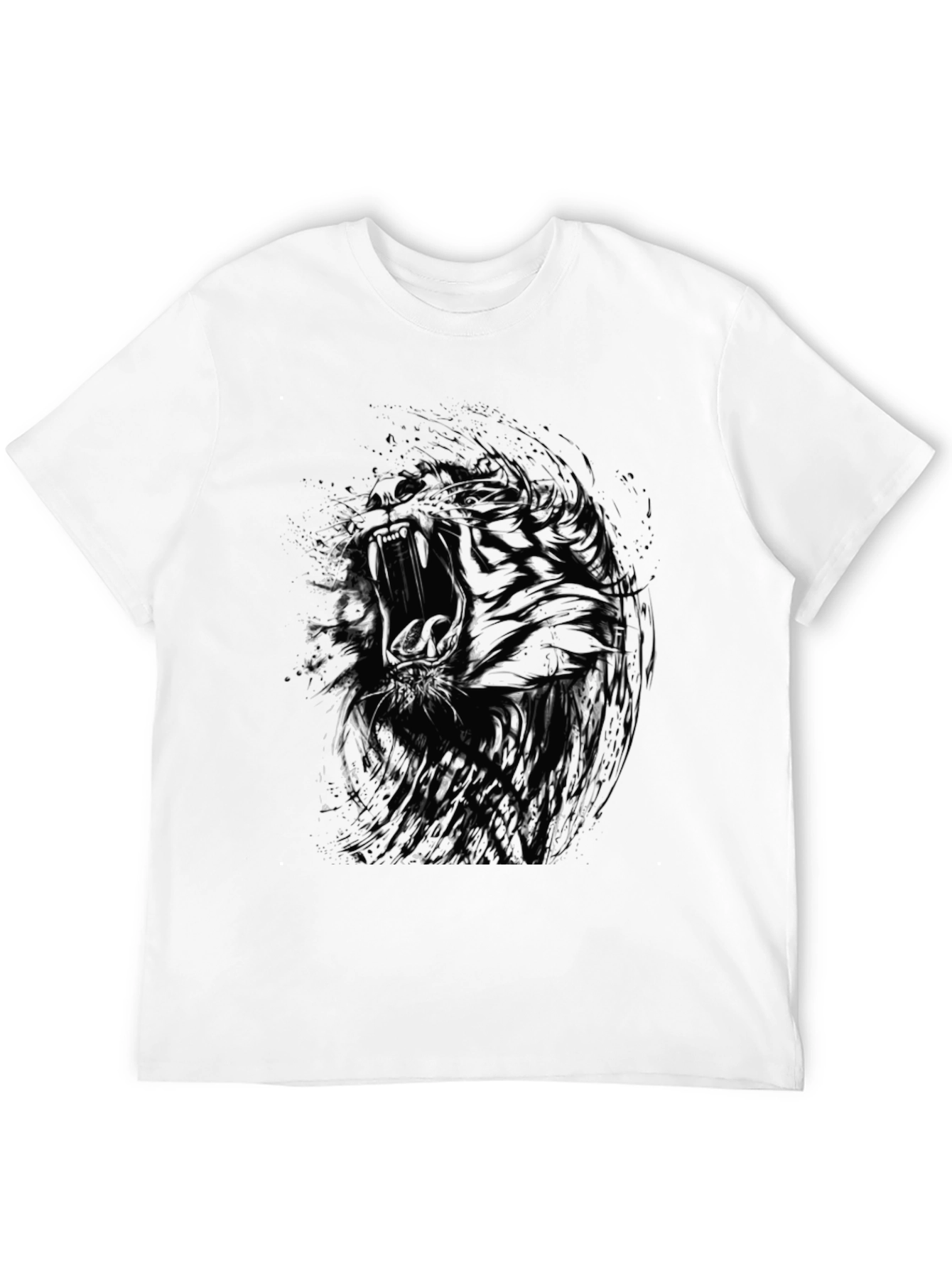 Abstract Tiger Graphic Black Crew Neck T-Shirt