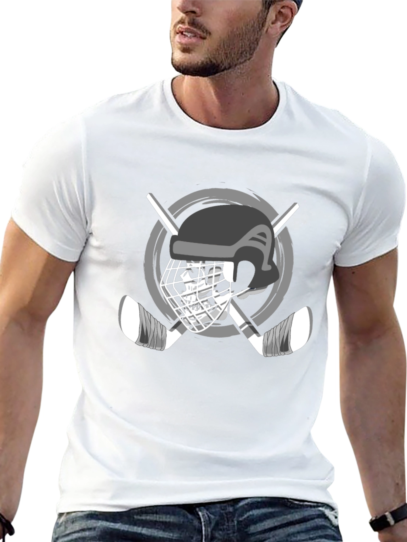 Hockey Helmet & Sticks Graphic T-Shirt