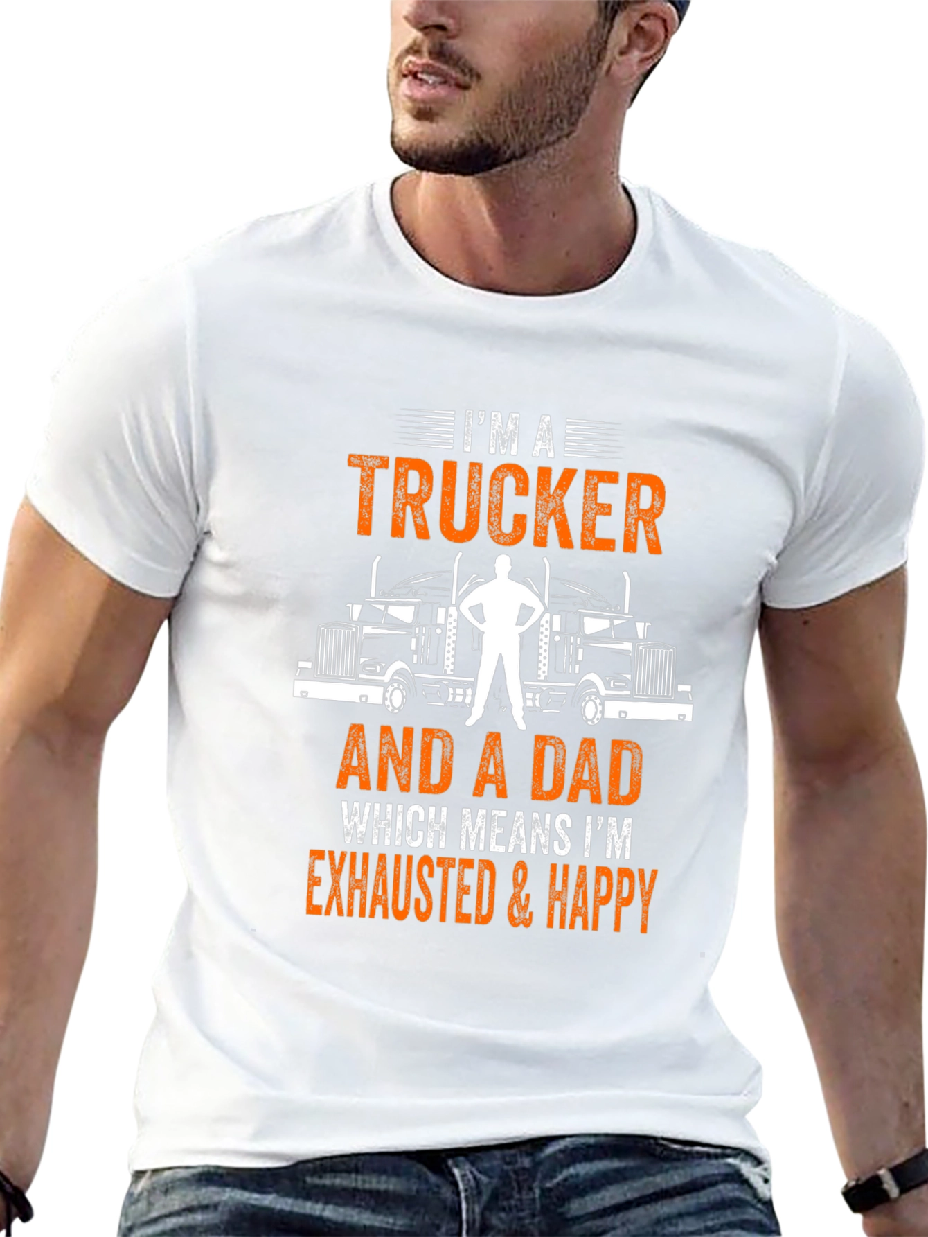 Trucker Dad Graphic T-Shirt - Exhausted & Happy