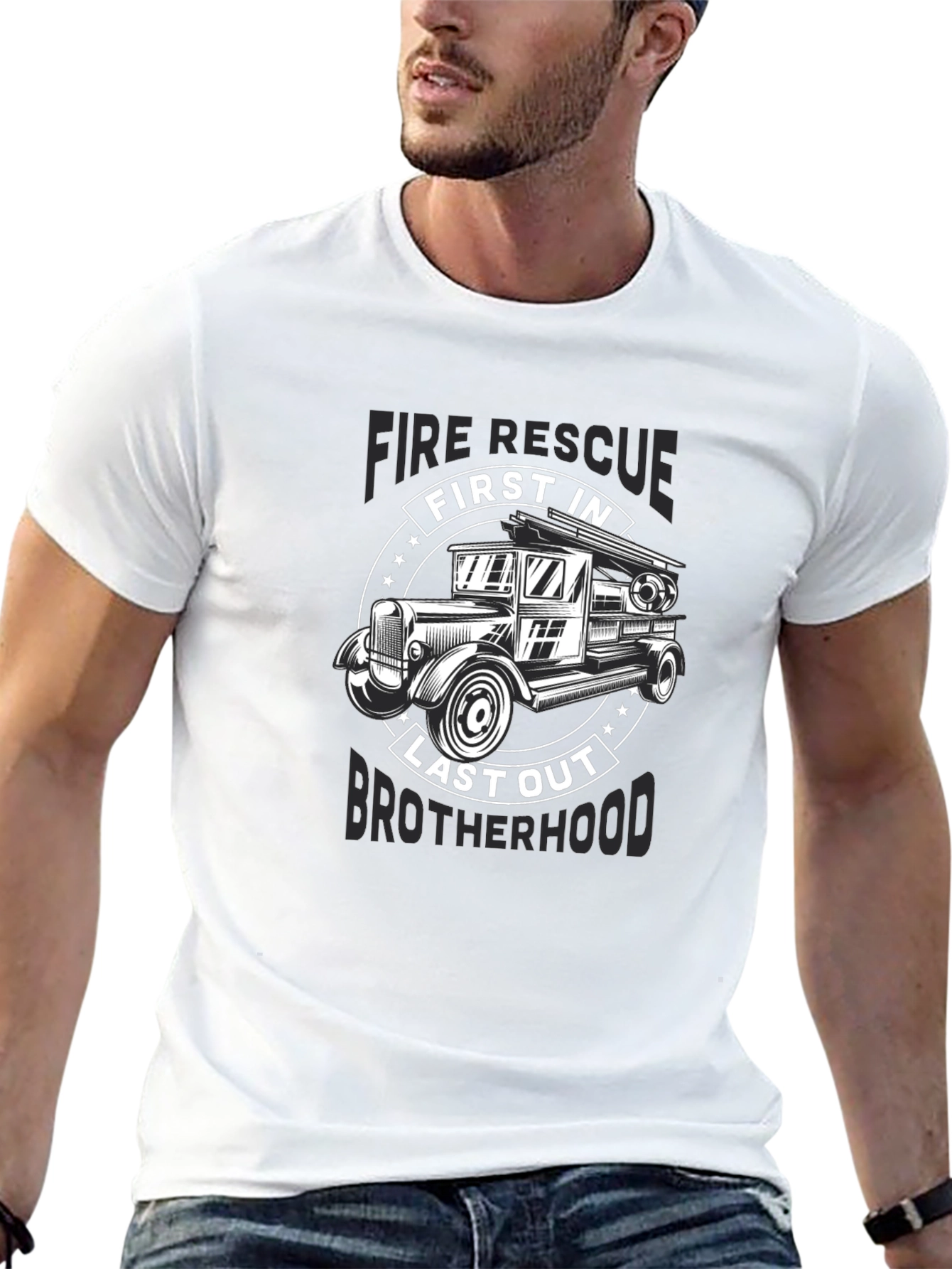 Fire Rescue First In Last Out Brotherhood Black T-Shirt