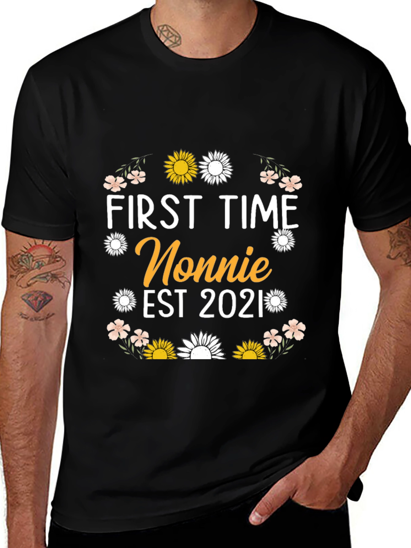 First Time Nonnie Est 2021 Floral T-Shirt